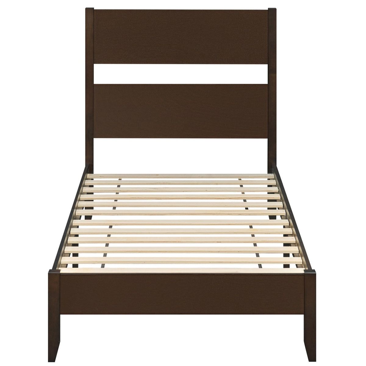 Twin Bed Frame with Headboard with Solid Wood Legs 12 Slats-Rustic Brown-Beds & Bed Frames-DECOROLALA