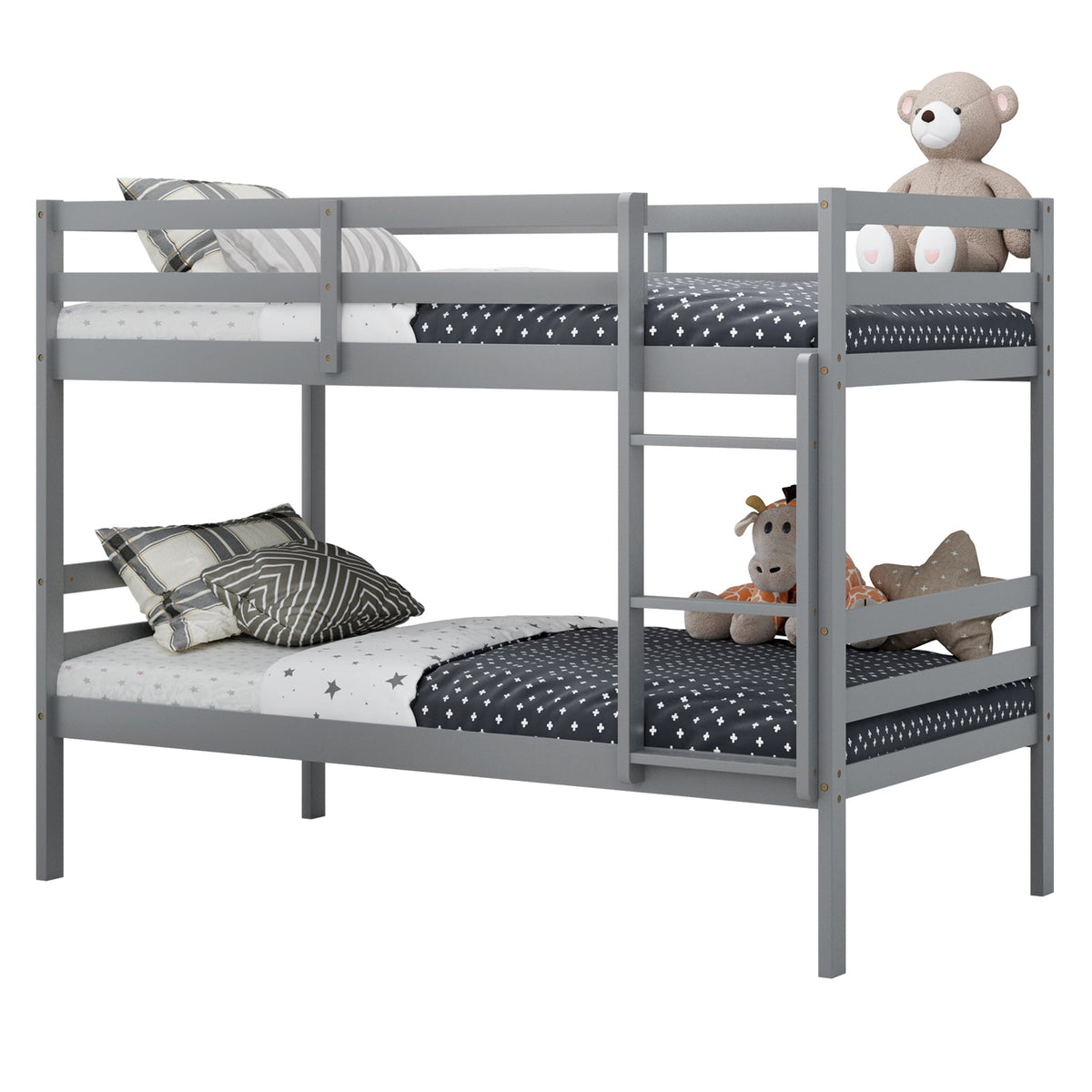 Twin Bunk Bed Children Wooden Bunk Beds Solid Hardwood-Bunk Bed Frame-DECOROLALA