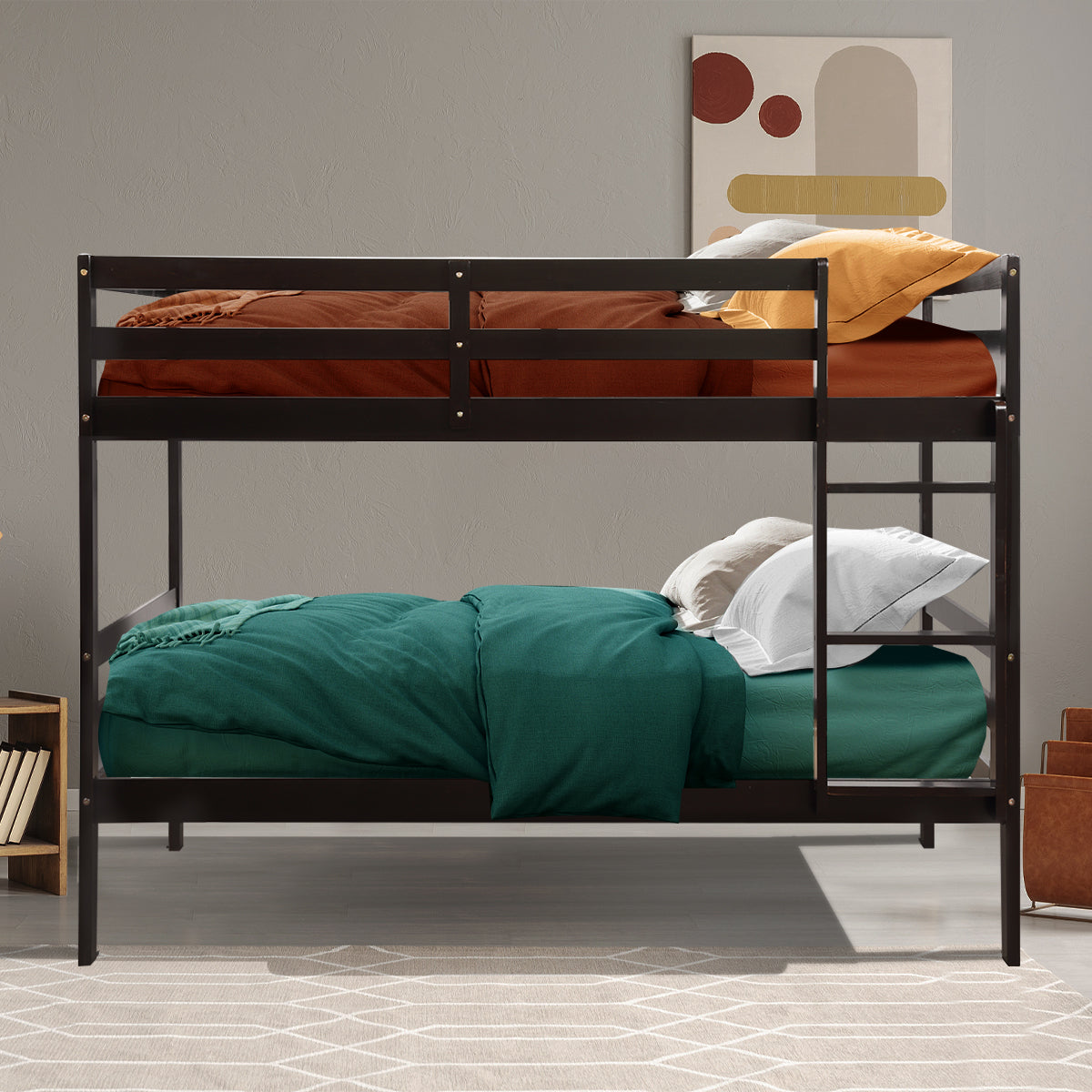 Twin Bunk Bed Children Wooden Bunk Beds Solid Hardwood-Bunk Bed Frame-DECOROLALA