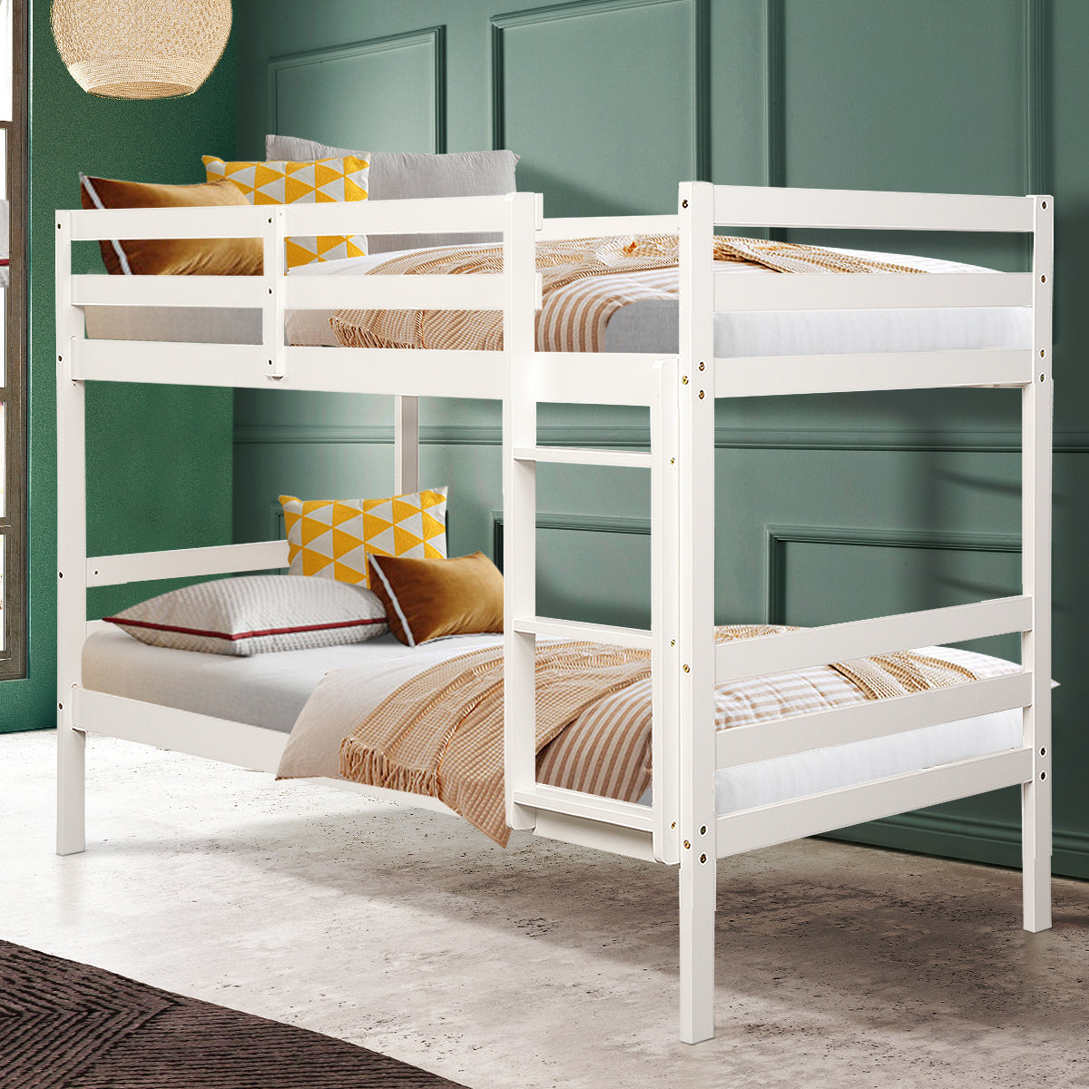 Twin Bunk Bed Children Wooden Bunk Beds Solid Hardwood-Bunk Bed Frame-DECOROLALA