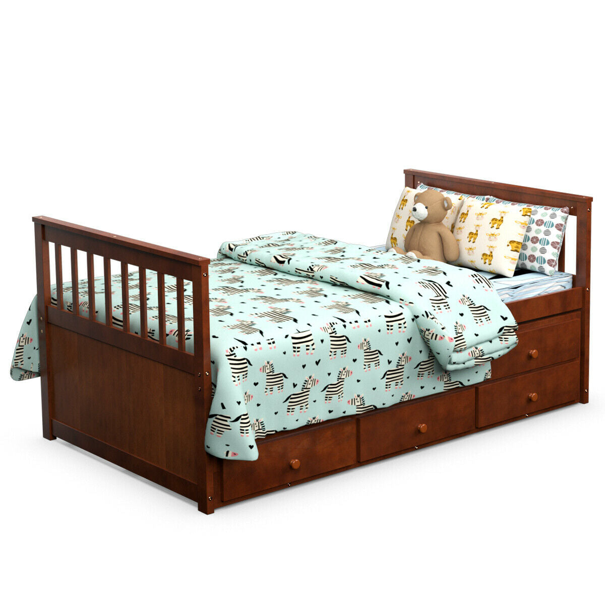 Twin Captain’s Bed with Trundle Bed with 3 Storage Drawers-Trundle Bed Frame-DECOROLALA