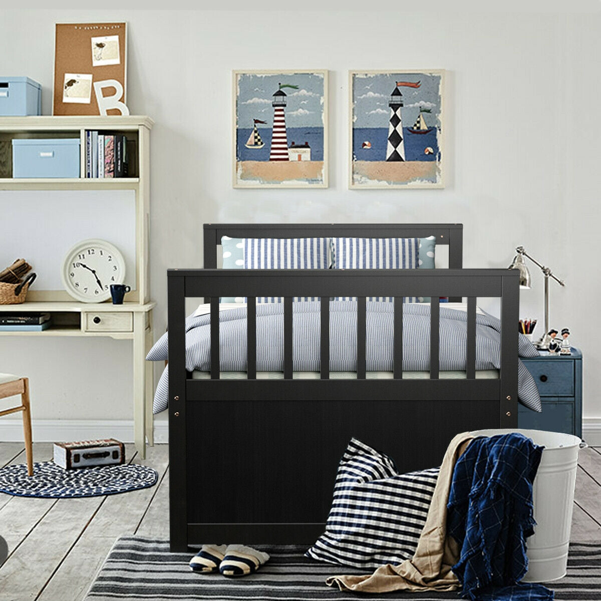 Twin Captain’s Bed with Trundle Bed with 3 Storage Drawers-Trundle Bed Frame-DECOROLALA