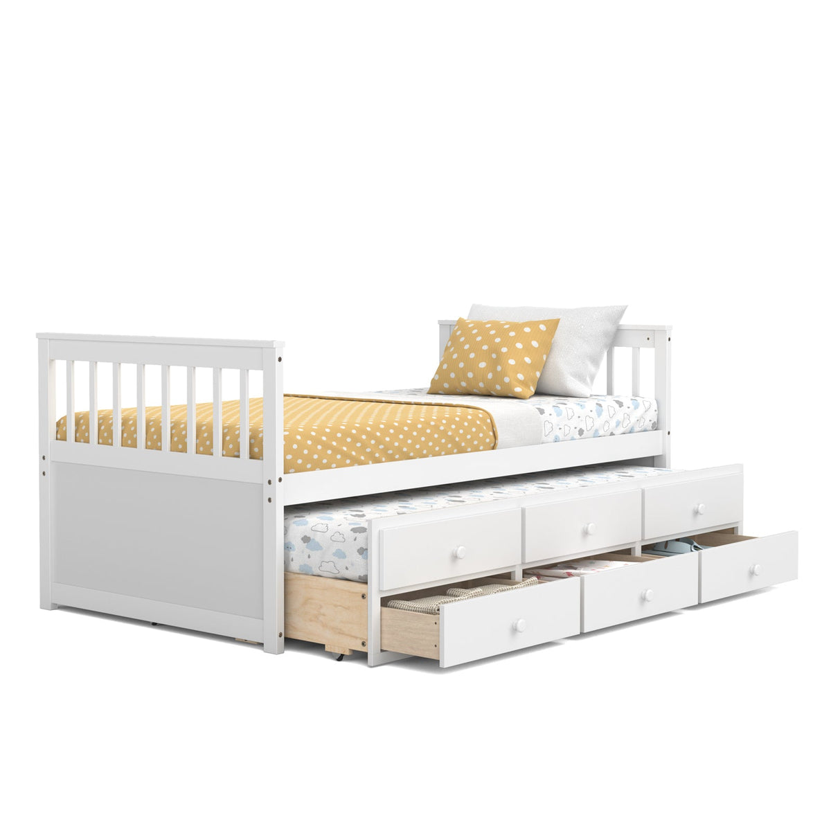 Twin Captain’s Bed with Trundle Bed with 3 Storage Drawers-Trundle Bed Frame-DECOROLALA