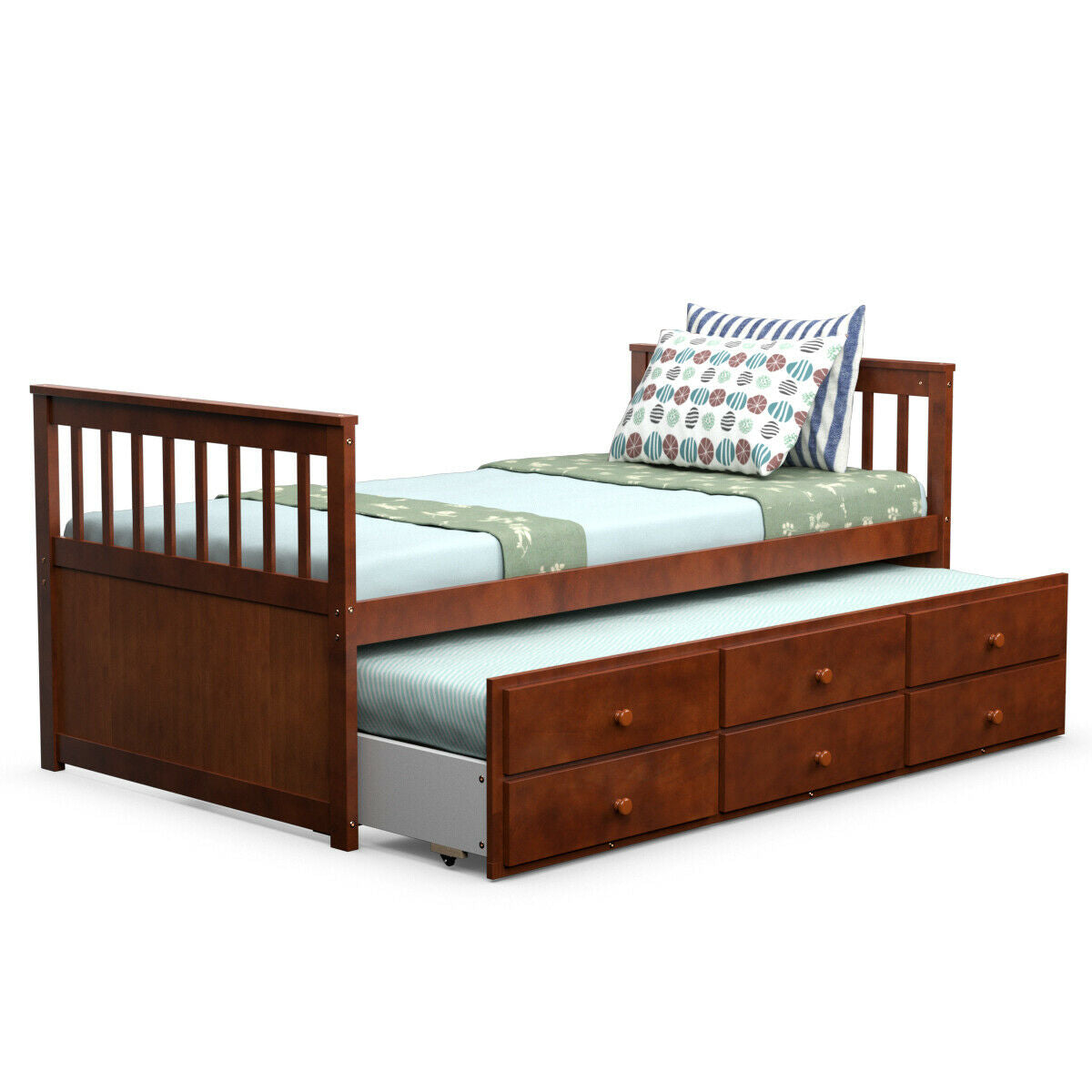 Twin Captain’s Bed with Trundle Bed with 3 Storage Drawers-Trundle Bed Frame-DECOROLALA
