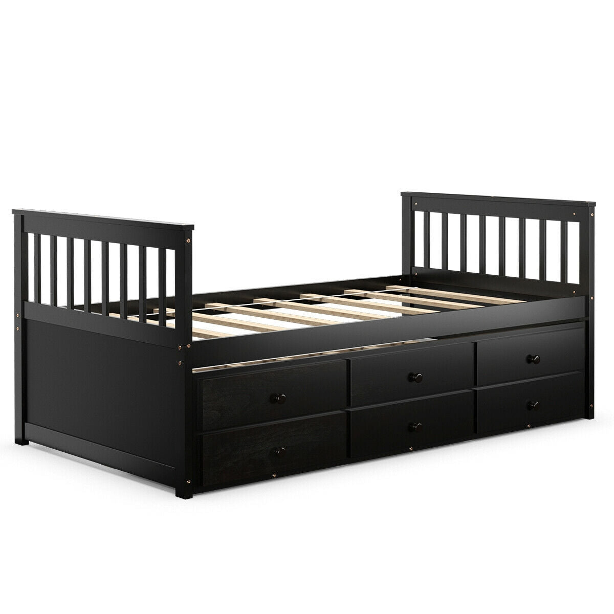Twin Captain’s Bed with Trundle Bed with 3 Storage Drawers-Trundle Bed Frame-DECOROLALA