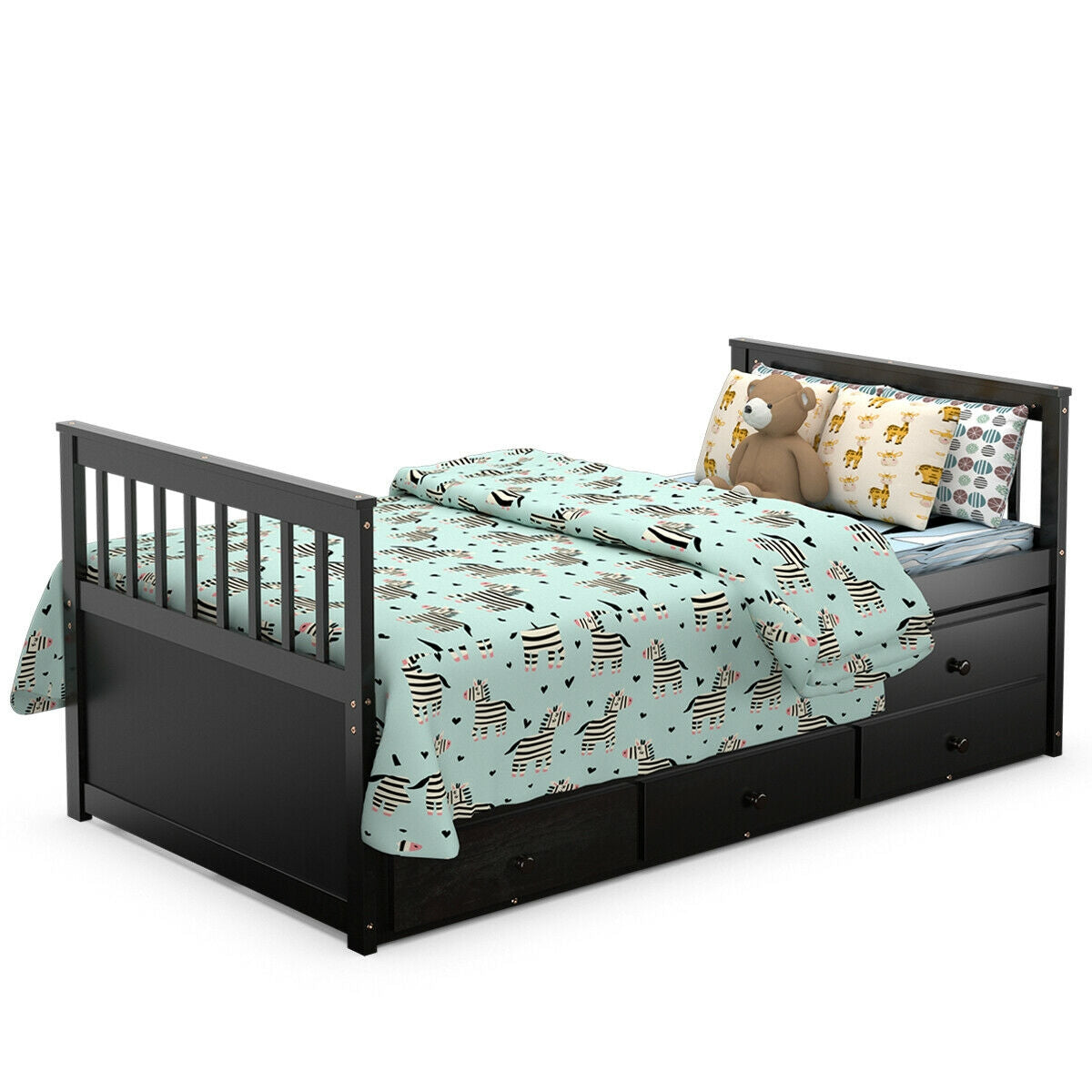 Twin Captain’s Bed with Trundle Bed with 3 Storage Drawers-Trundle Bed Frame-DECOROLALA