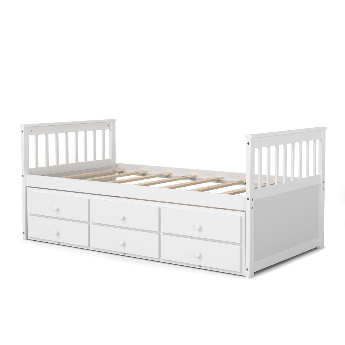 Twin Captain’s Bed with Trundle Bed with 3 Storage Drawers-Trundle Bed Frame-DECOROLALA