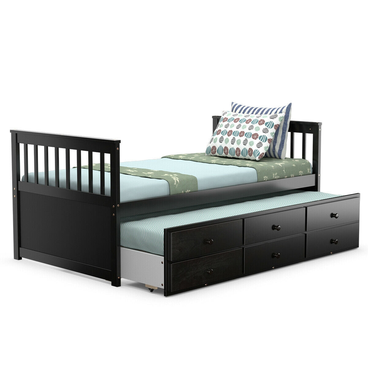 Twin Captain’s Bed with Trundle Bed with 3 Storage Drawers-Trundle Bed Frame-DECOROLALA