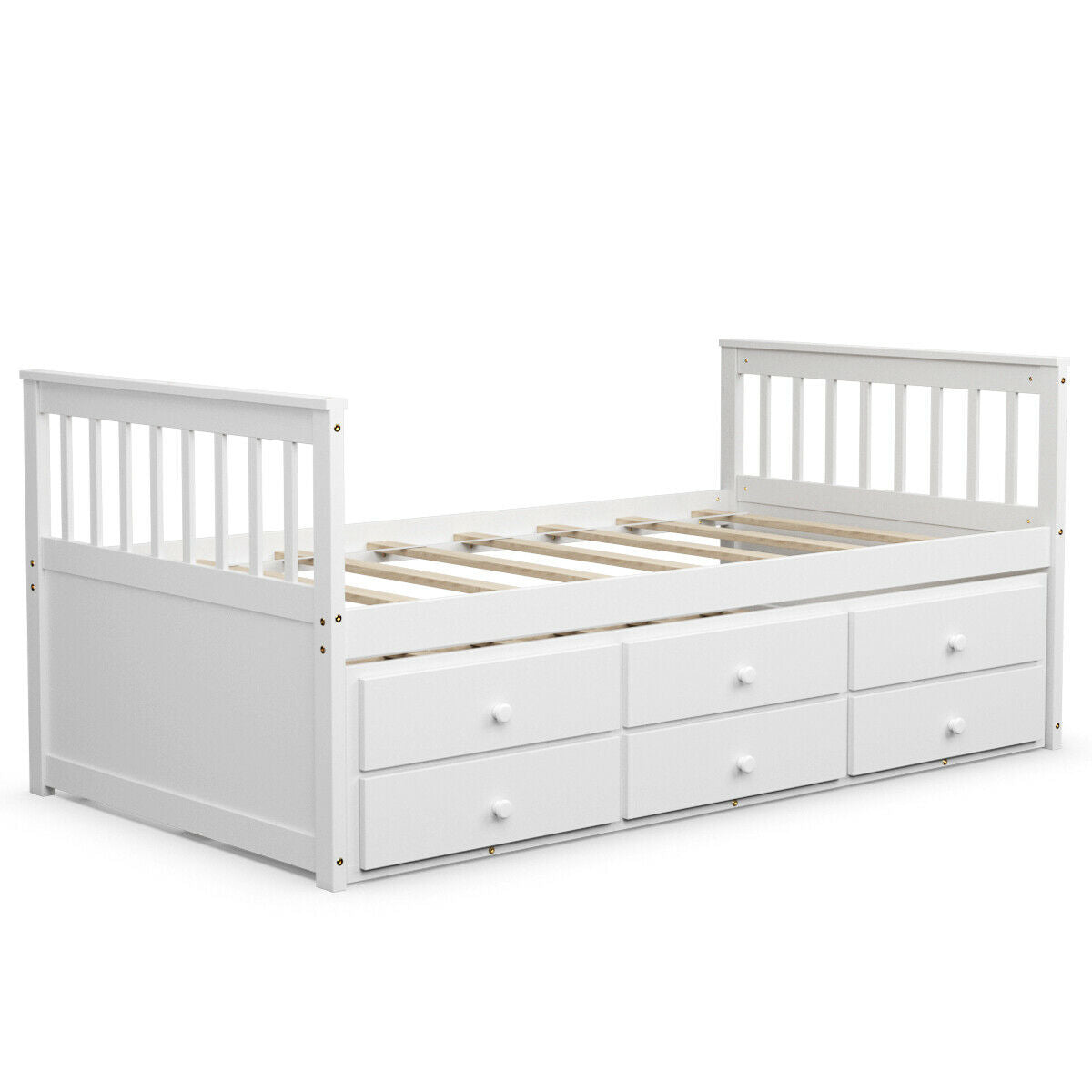 Twin Captain’s Bed with Trundle Bed with 3 Storage Drawers-Trundle Bed Frame-DECOROLALA