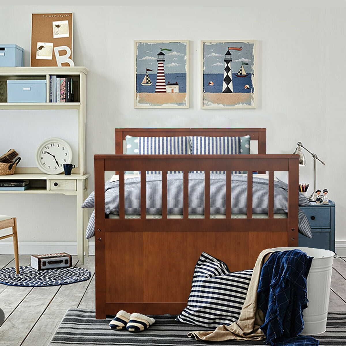 Twin Captain’s Bed with Trundle Bed with 3 Storage Drawers-Trundle Bed Frame-DECOROLALA
