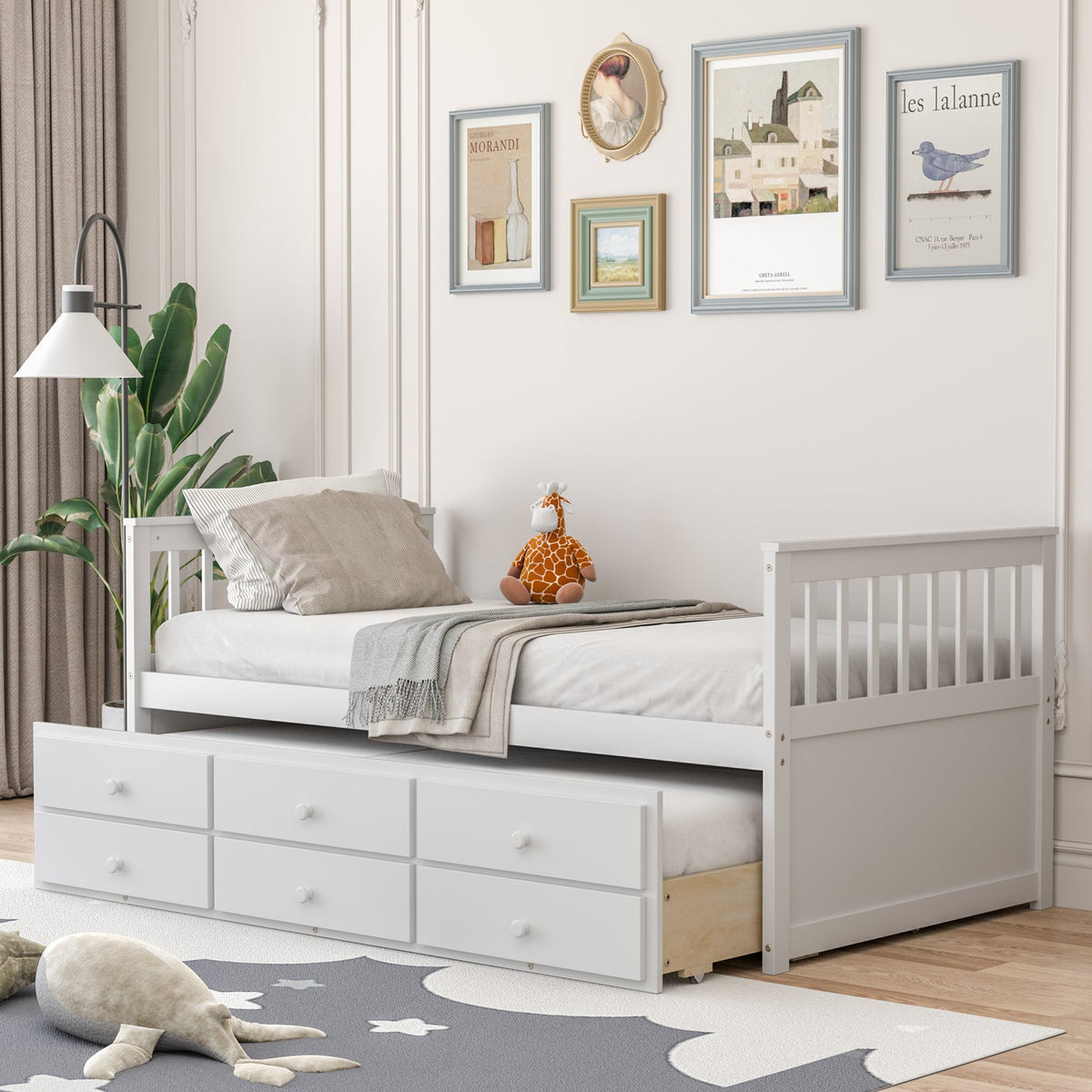 Twin Captain’s Bed with Trundle Bed with 3 Storage Drawers-Trundle Bed Frame-DECOROLALA
