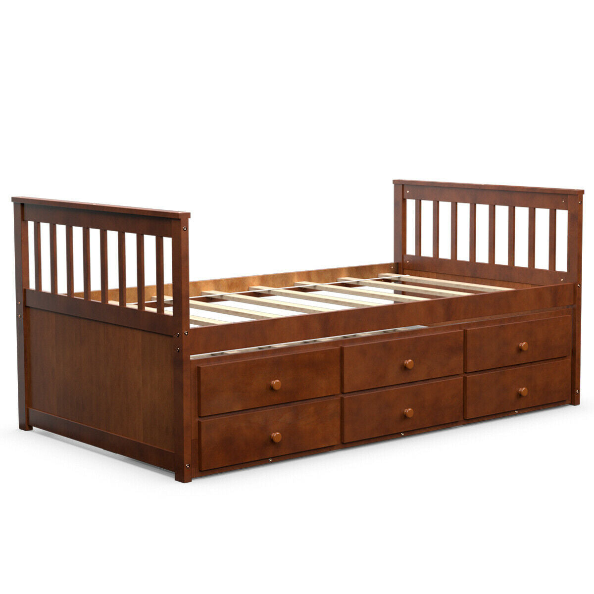 Twin Captain’s Bed with Trundle Bed with 3 Storage Drawers-Trundle Bed Frame-DECOROLALA