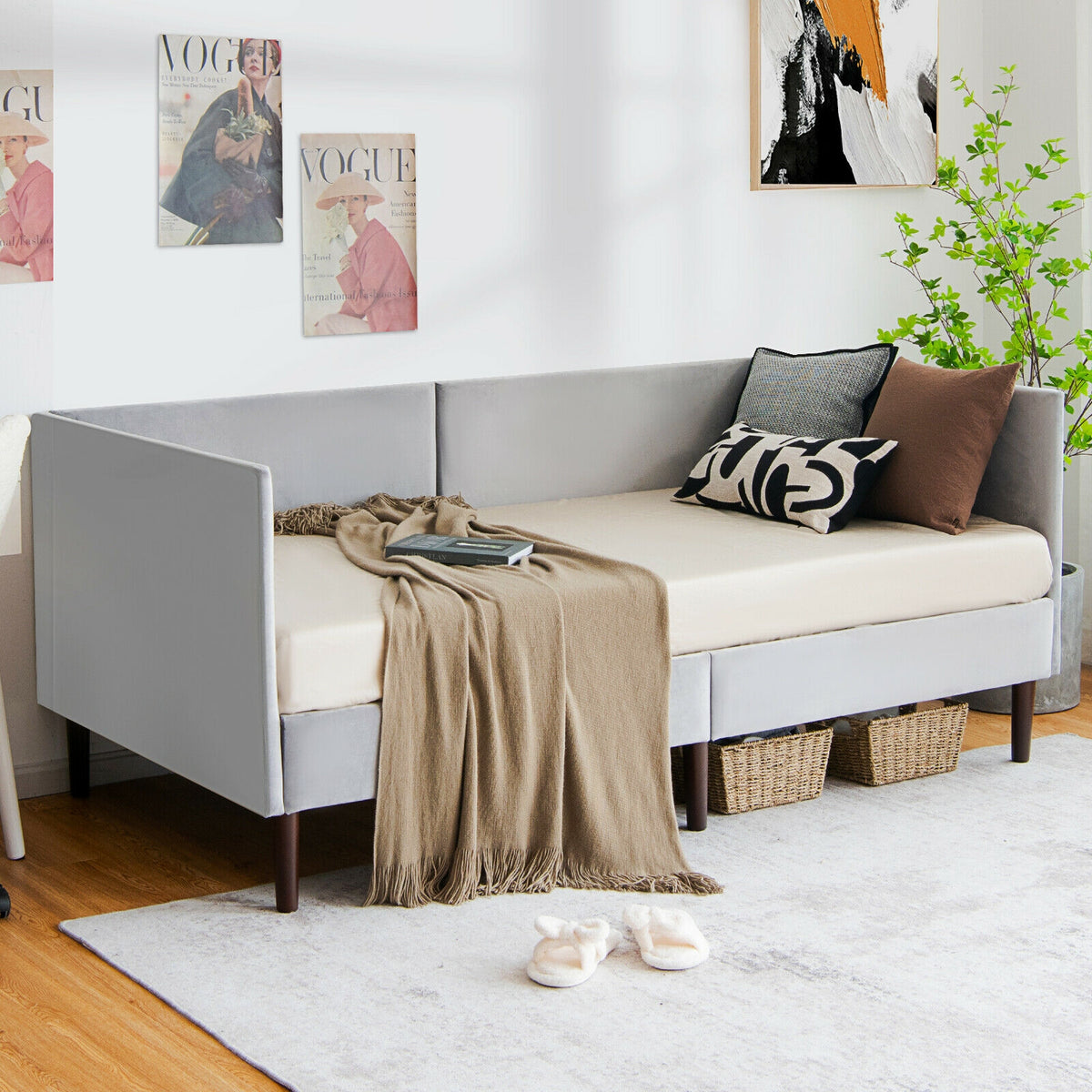Twin Daybed Heavy Duty Wooden Sofa Bed Frame-Gray-Trundle Bed Frame-DECOROLALA