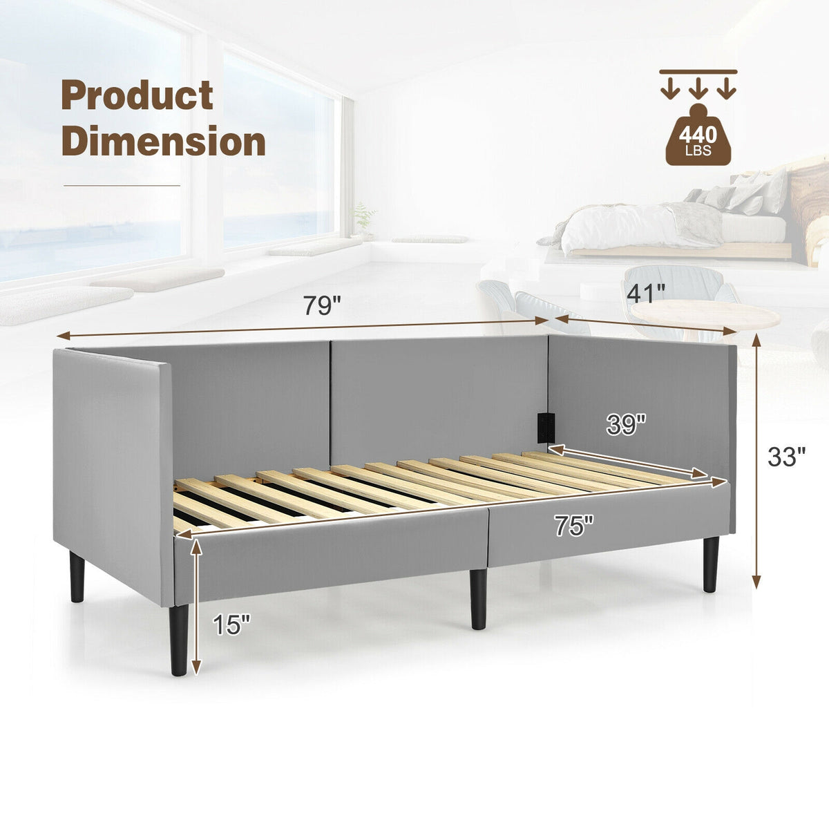 Twin Daybed Heavy Duty Wooden Sofa Bed Frame-Gray-Trundle Bed Frame-DECOROLALA
