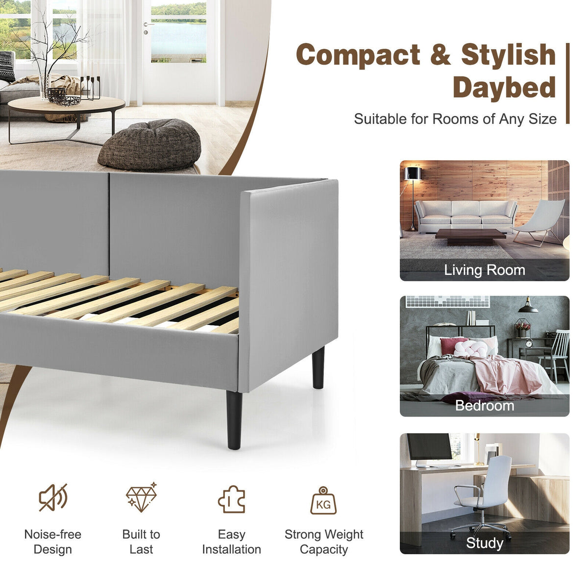 Twin Daybed Heavy Duty Wooden Sofa Bed Frame-Gray-Trundle Bed Frame-DECOROLALA