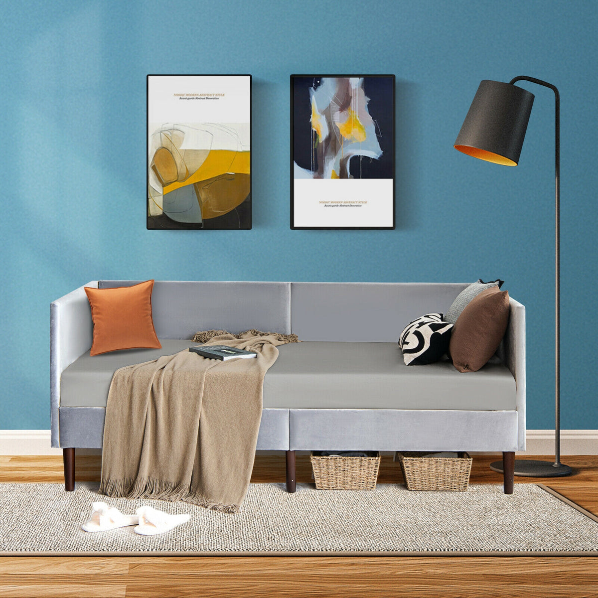 Twin Daybed Heavy Duty Wooden Sofa Bed Frame-Gray-Trundle Bed Frame-DECOROLALA