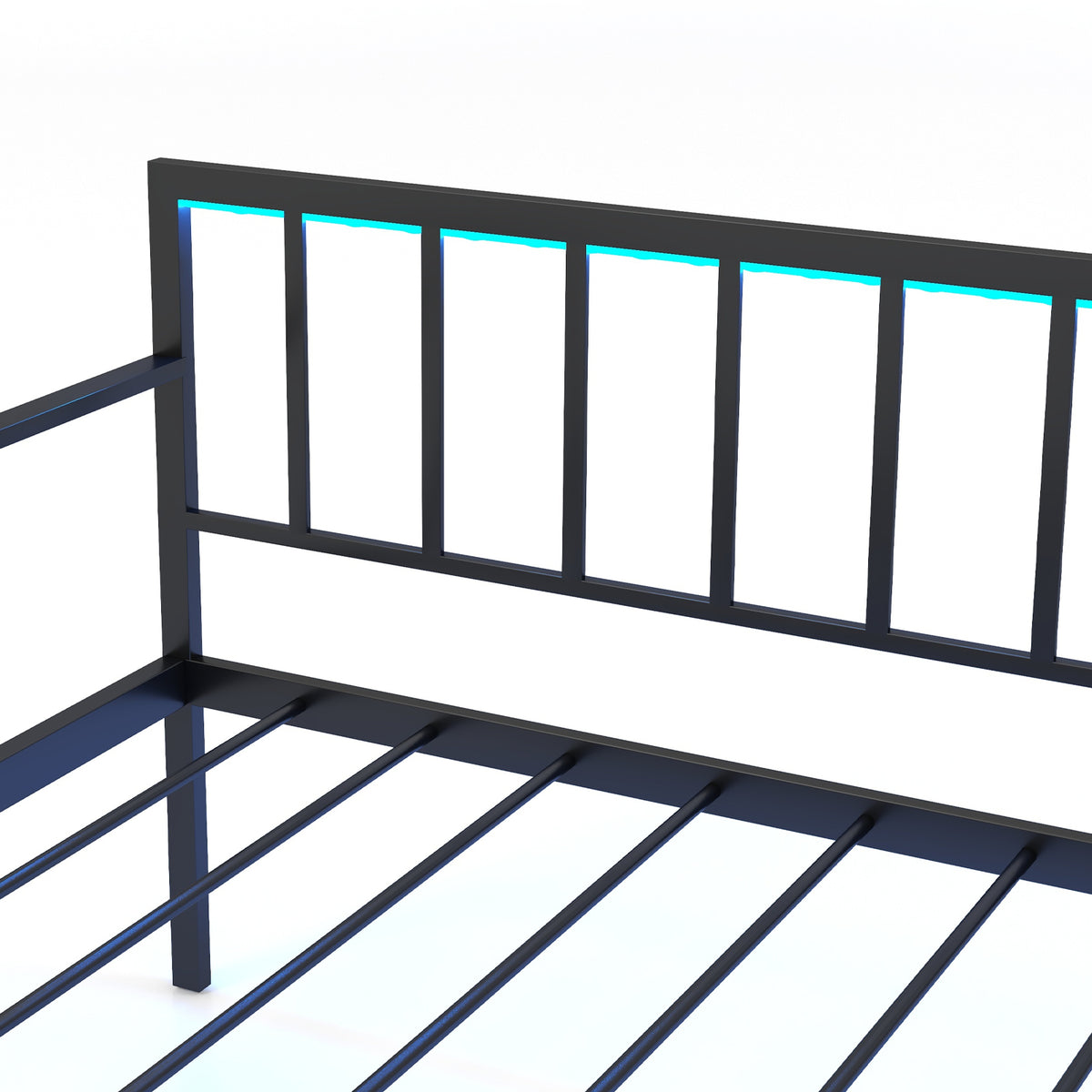 Twin Daybed with Charging Station and LED Lights-Black-Trundle Bed Frame-DECOROLALA