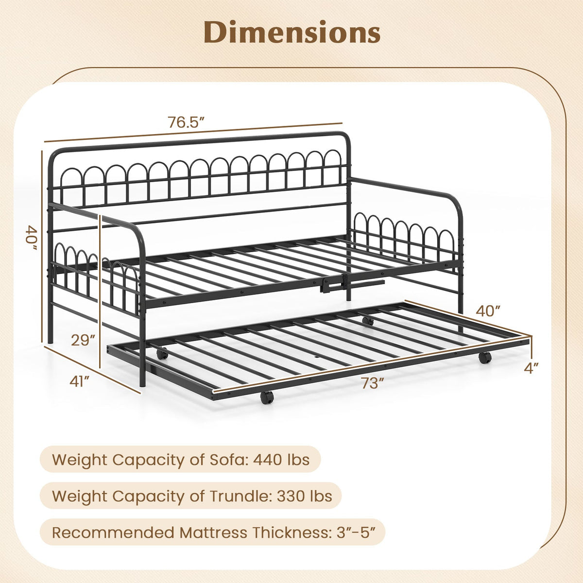 Twin Daybed with Curved Backrest and Armrests-Trundle Bed Frame-DECOROLALA