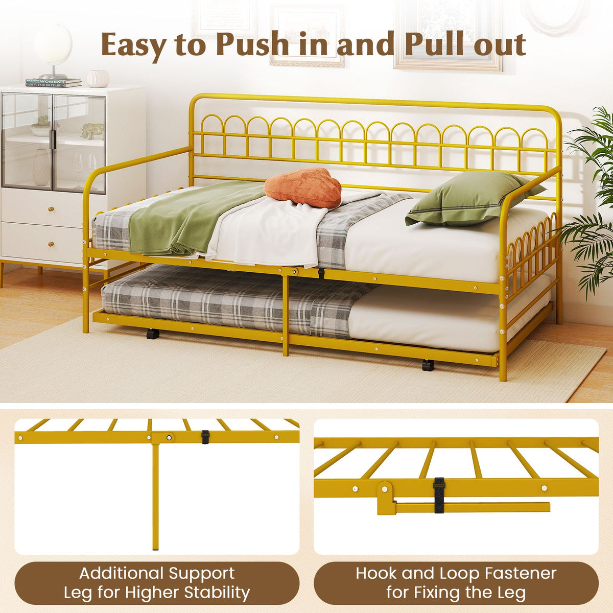 Twin Daybed with Curved Backrest and Armrests-Trundle Bed Frame-DECOROLALA