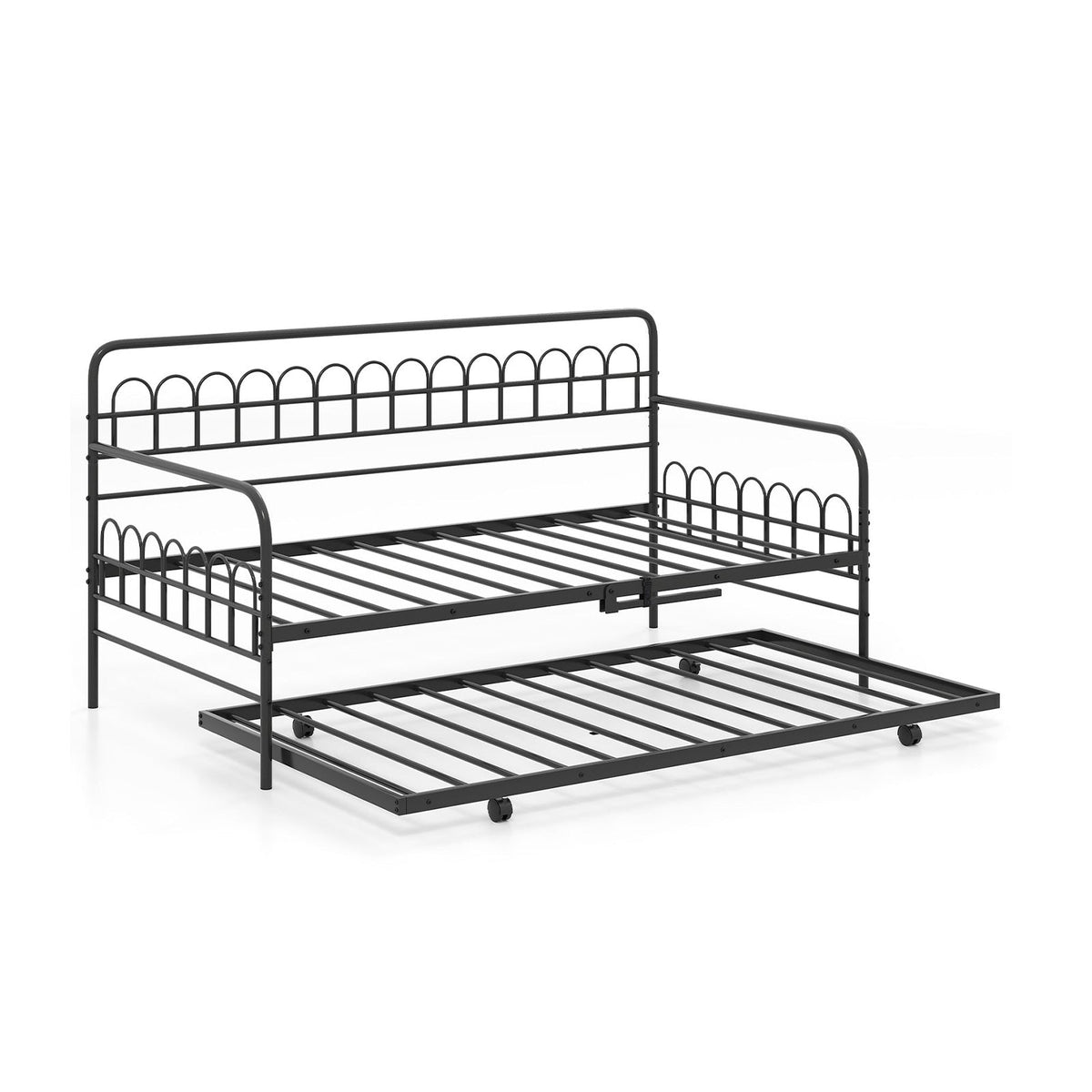 Twin Daybed with Curved Backrest and Armrests-Trundle Bed Frame-DECOROLALA