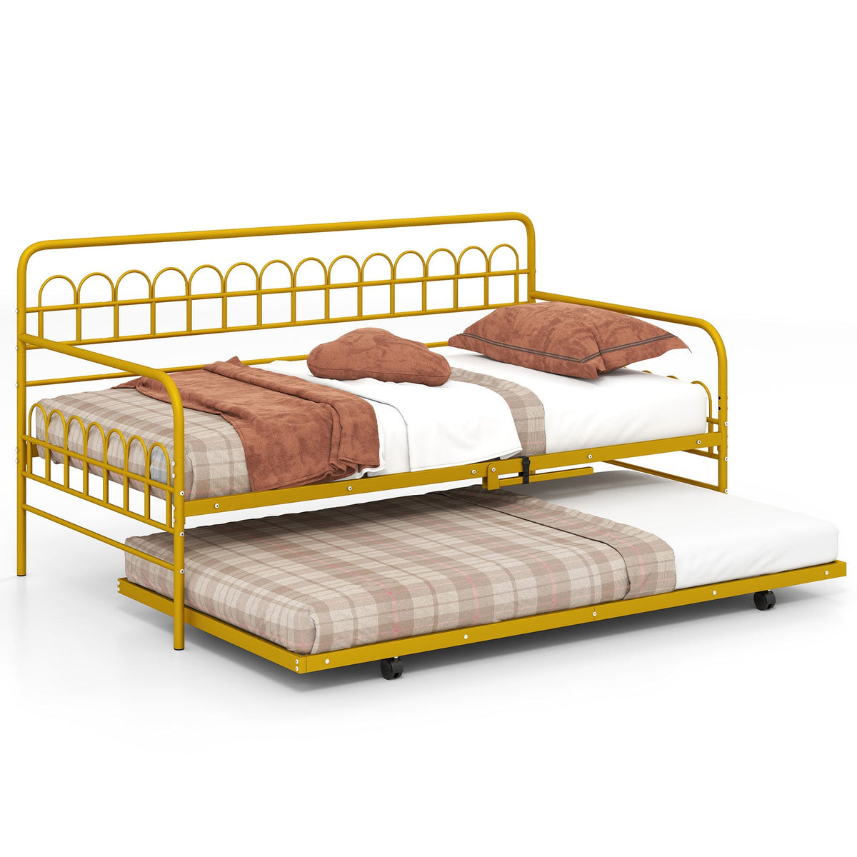 Twin Daybed with Curved Backrest and Armrests-Trundle Bed Frame-DECOROLALA