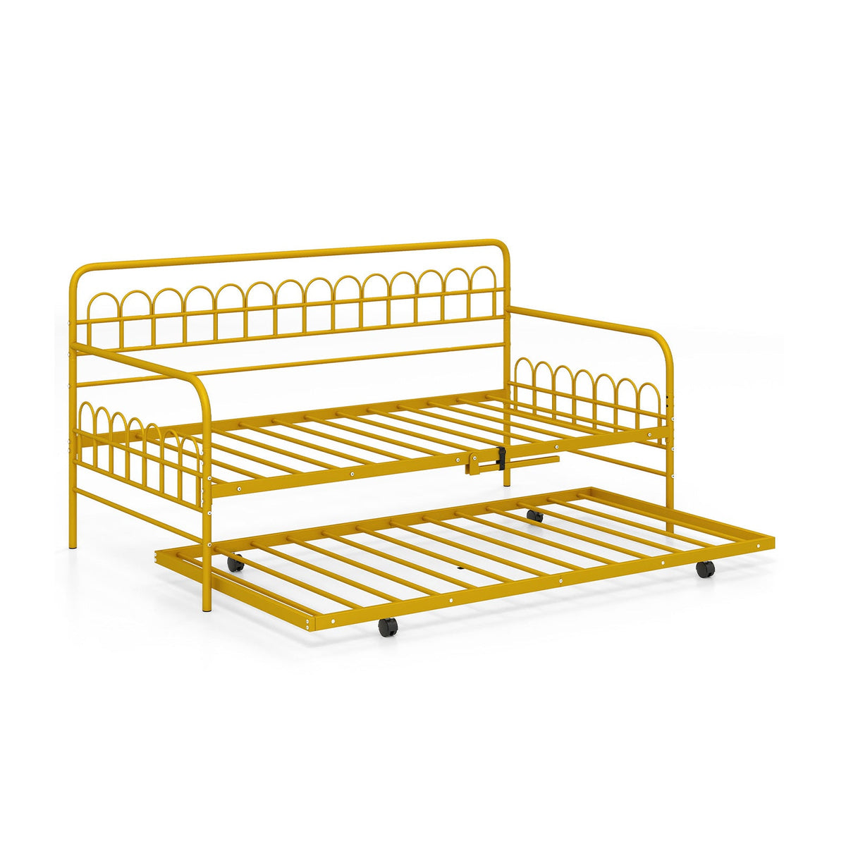 Twin Daybed with Curved Backrest and Armrests-Trundle Bed Frame-DECOROLALA