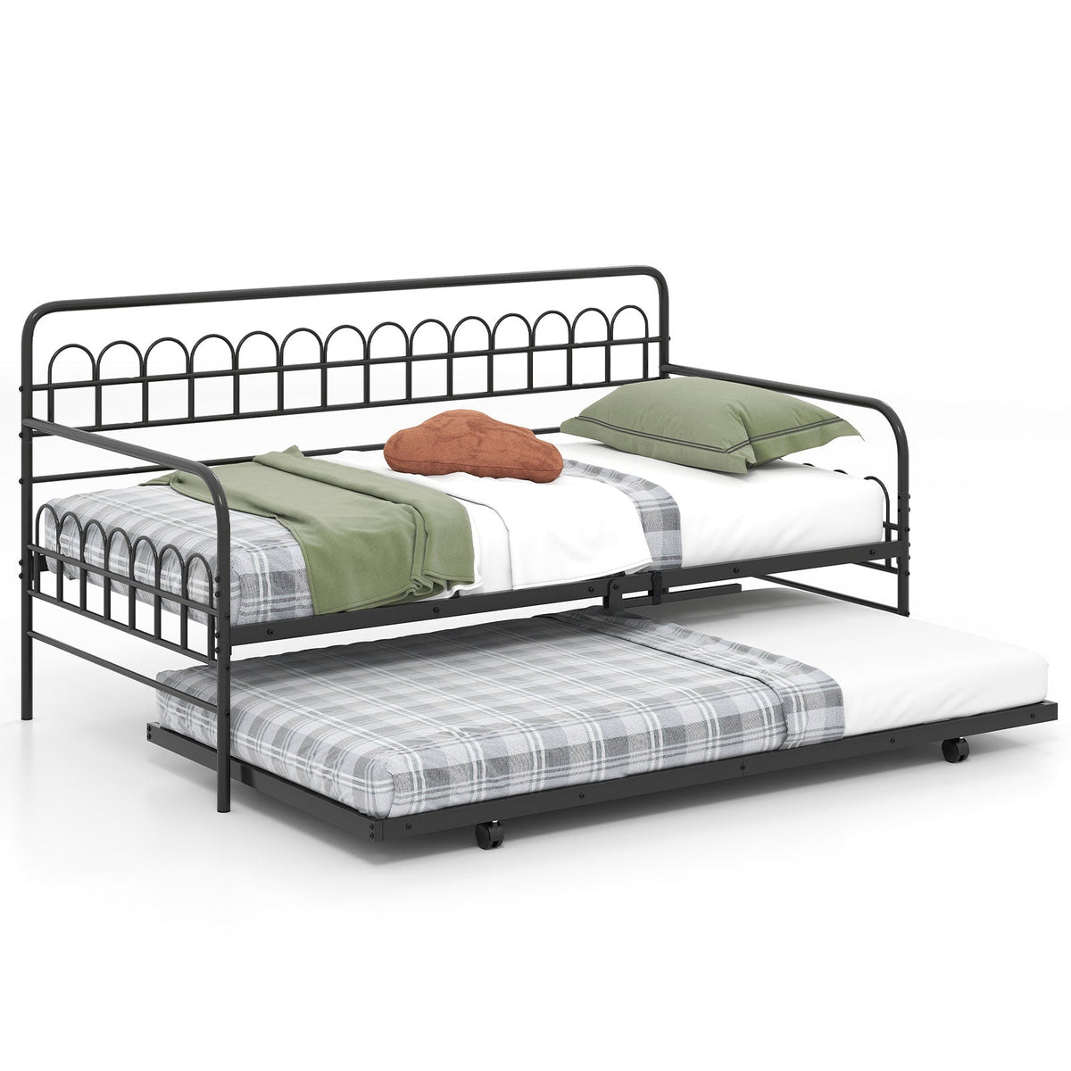 Twin Daybed with Curved Backrest and Armrests-Trundle Bed Frame-DECOROLALA