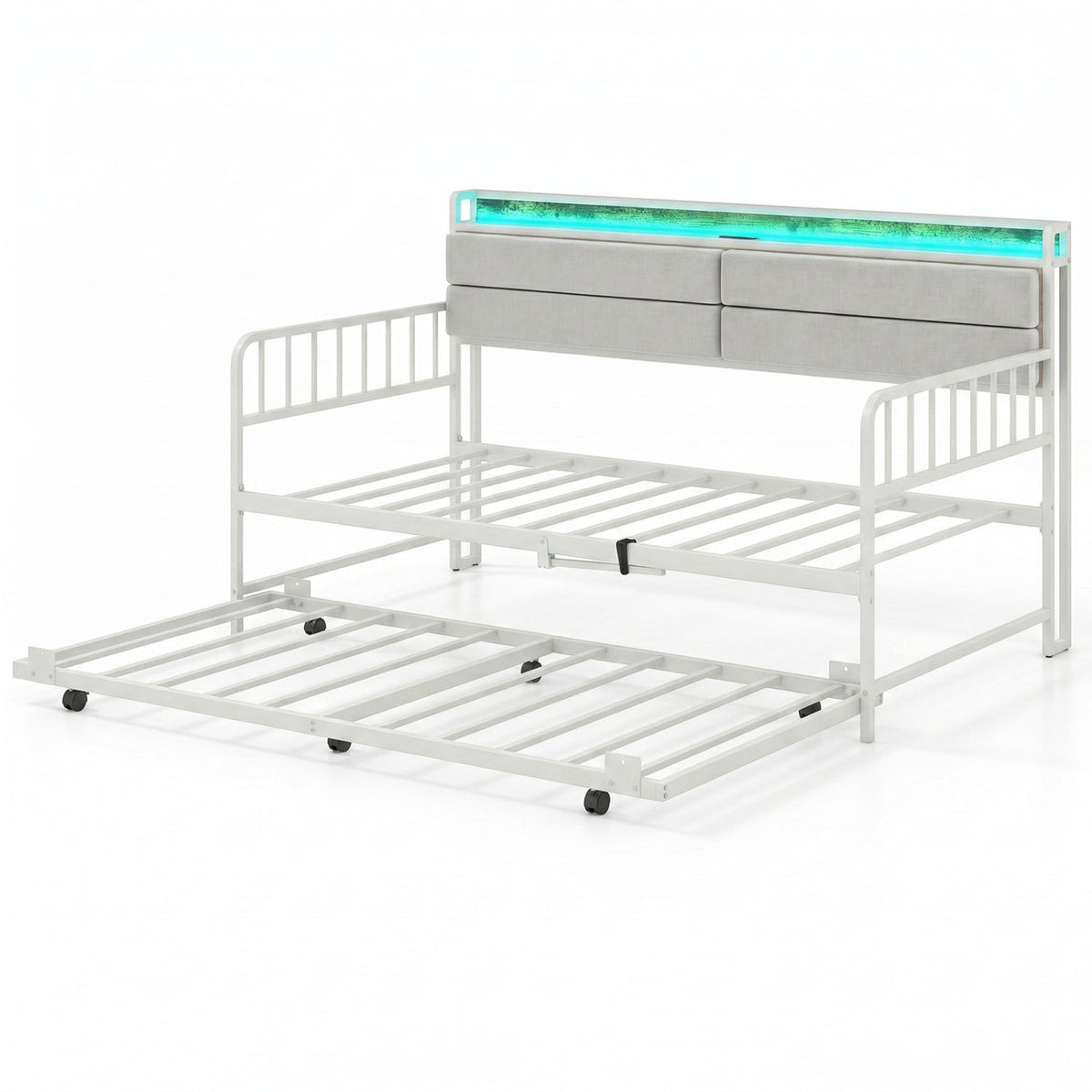 Twin Size Daybed with Trundle and Metal Bed Frame with Headboard-Trundle Bed Frame-DECOROLALA