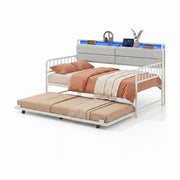 Twin Size Daybed with Trundle and Metal Bed Frame with Headboard-Trundle Bed Frame-DECOROLALA