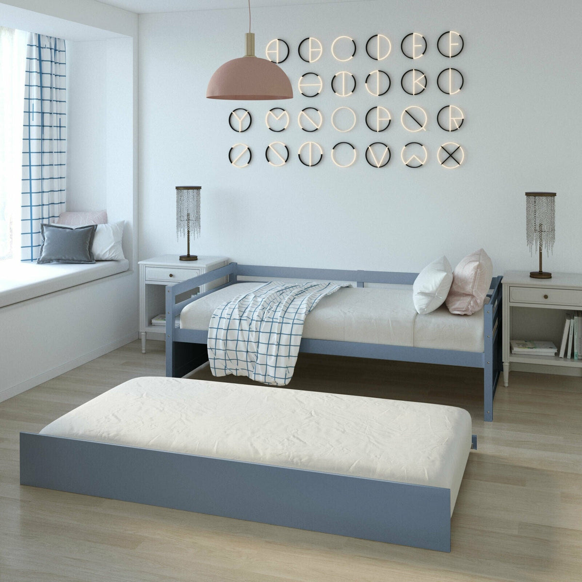 Twin Size Trundle Platform Bed Frame with Wooden Slat Support-Trundle Bed Frame-DECOROLALA