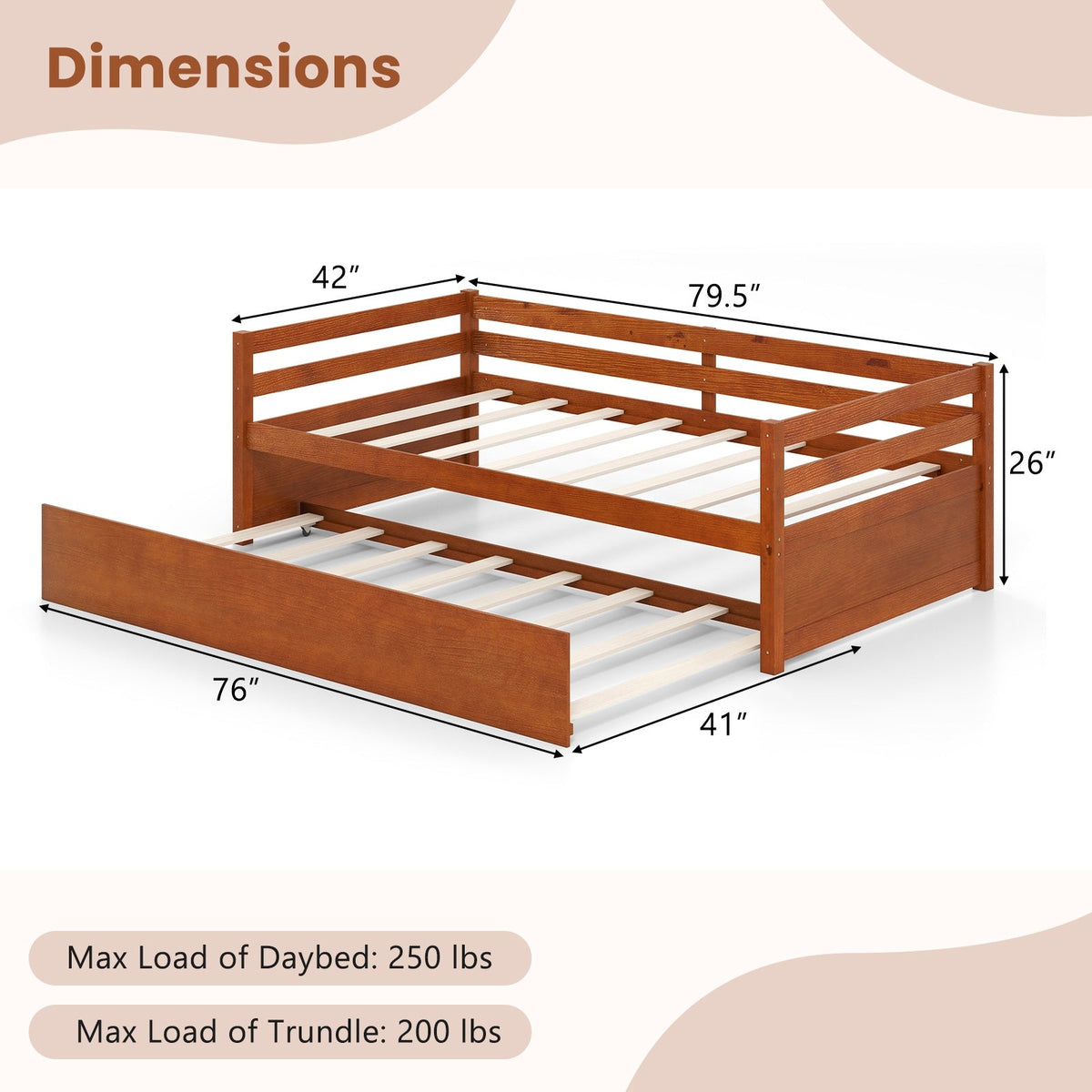 Twin Size Trundle Platform Bed Frame with Wooden Slat Support-Trundle Bed Frame-DECOROLALA