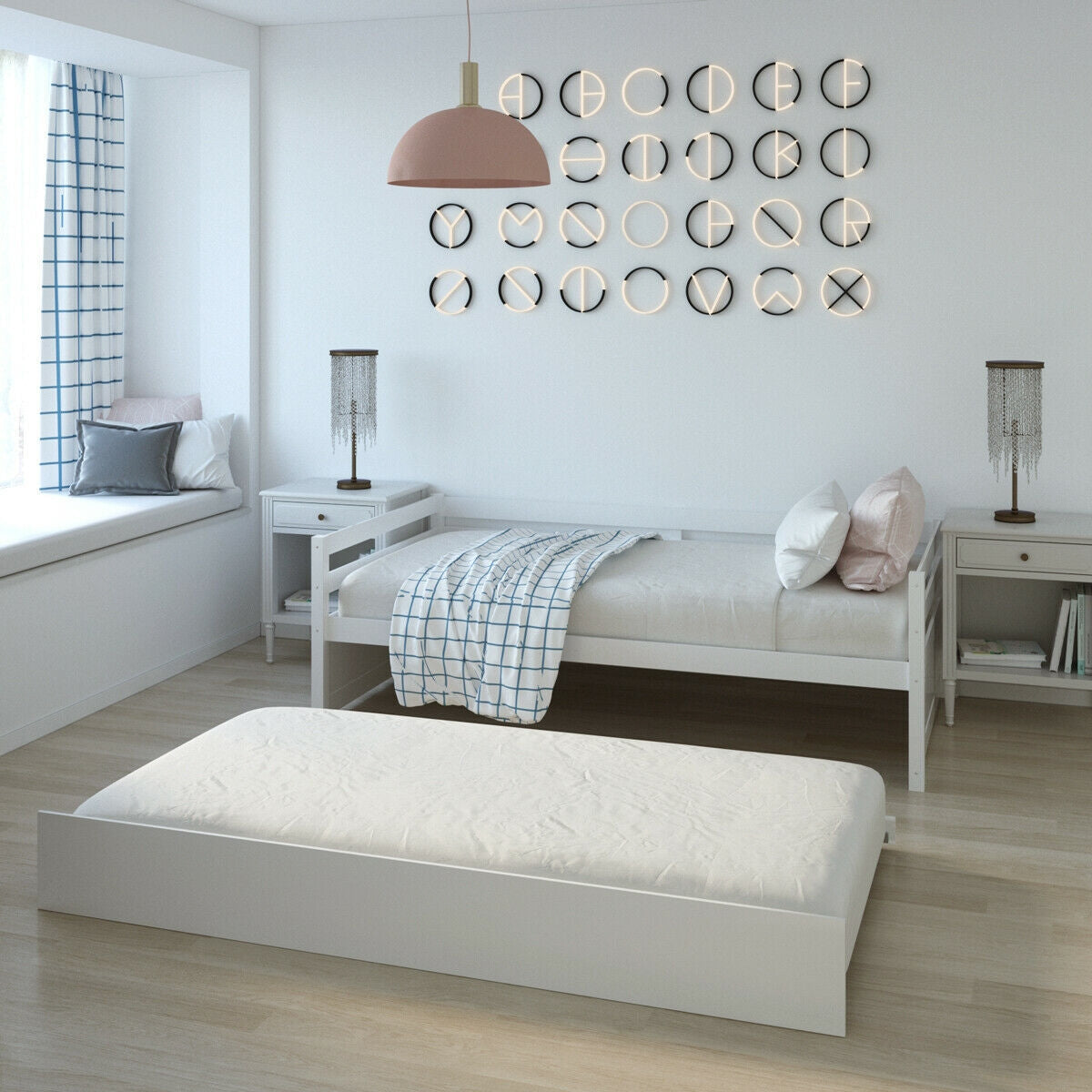 Twin Size Trundle Platform Bed Frame with Wooden Slat Support-Trundle Bed Frame-DECOROLALA
