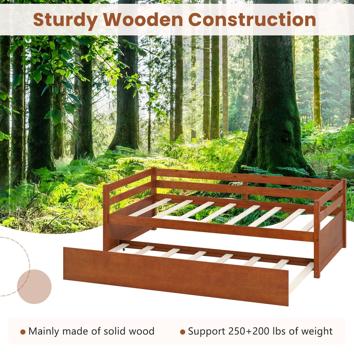 Twin Size Trundle Platform Bed Frame with Wooden Slat Support-Trundle Bed Frame-DECOROLALA