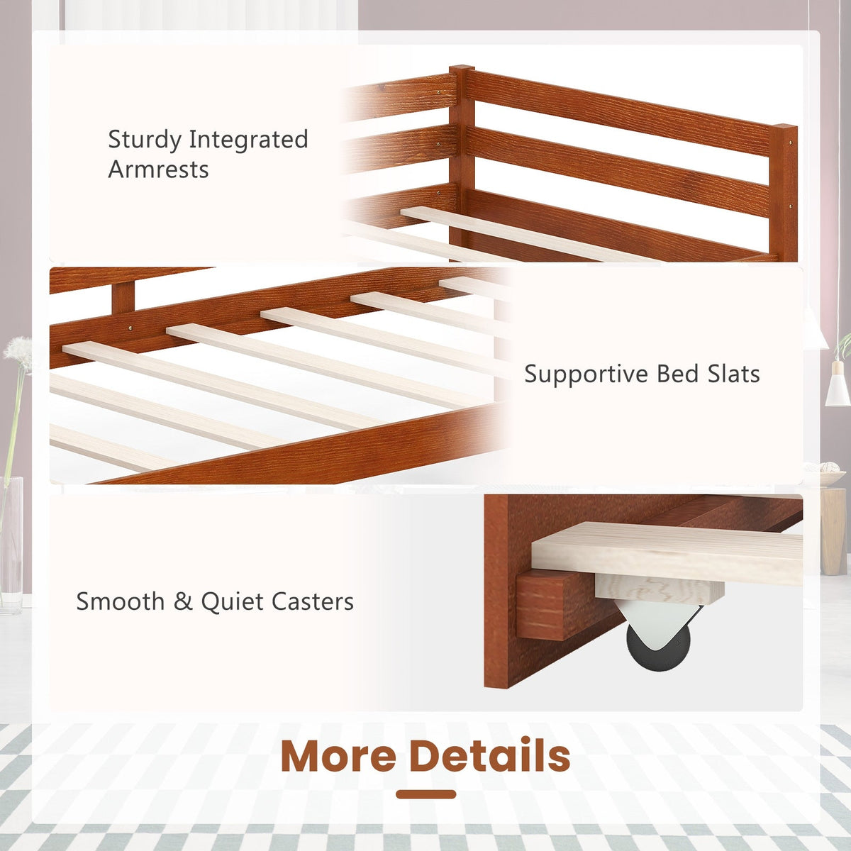 Twin Size Trundle Platform Bed Frame with Wooden Slat Support-Trundle Bed Frame-DECOROLALA
