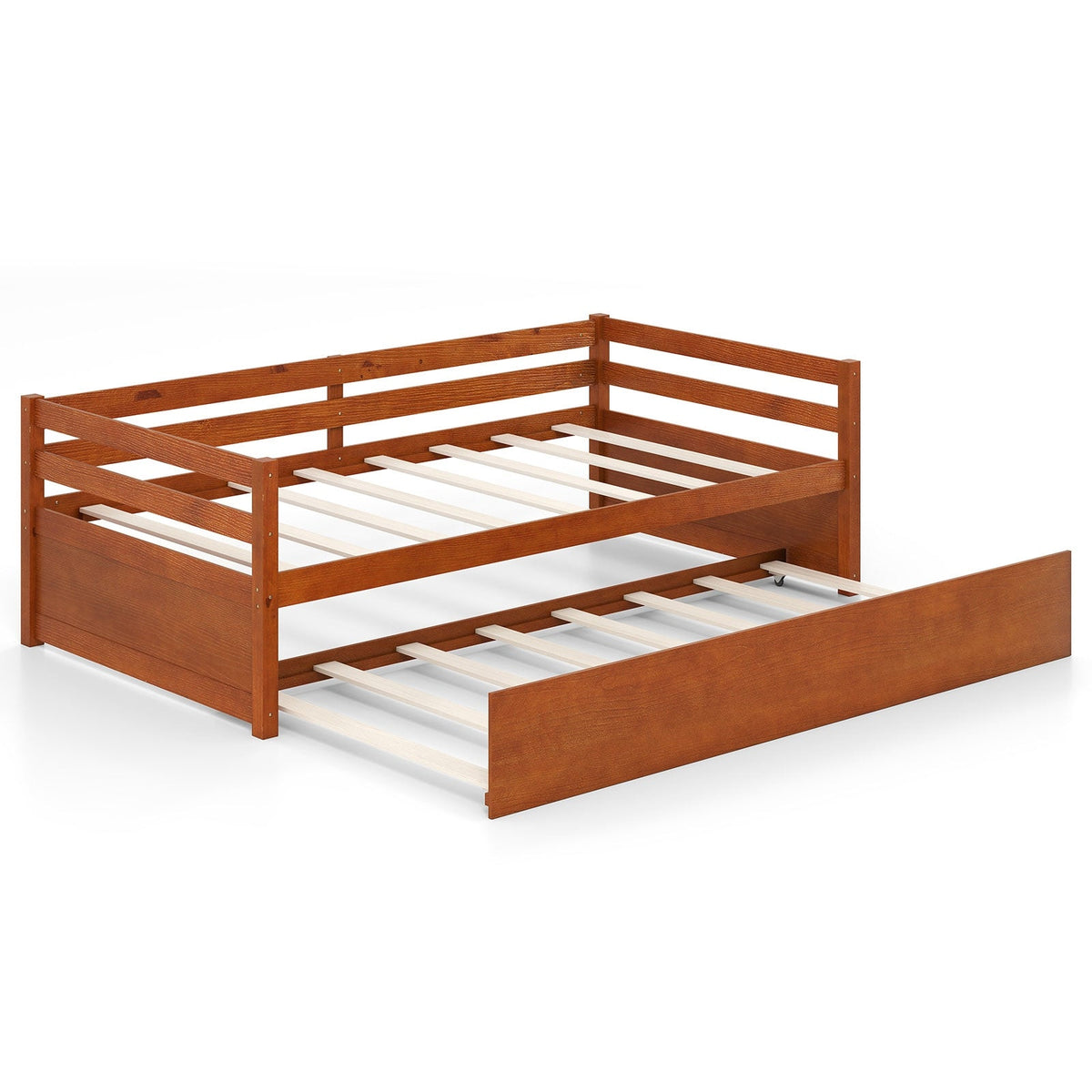 Twin Size Trundle Platform Bed Frame with Wooden Slat Support-Trundle Bed Frame-DECOROLALA