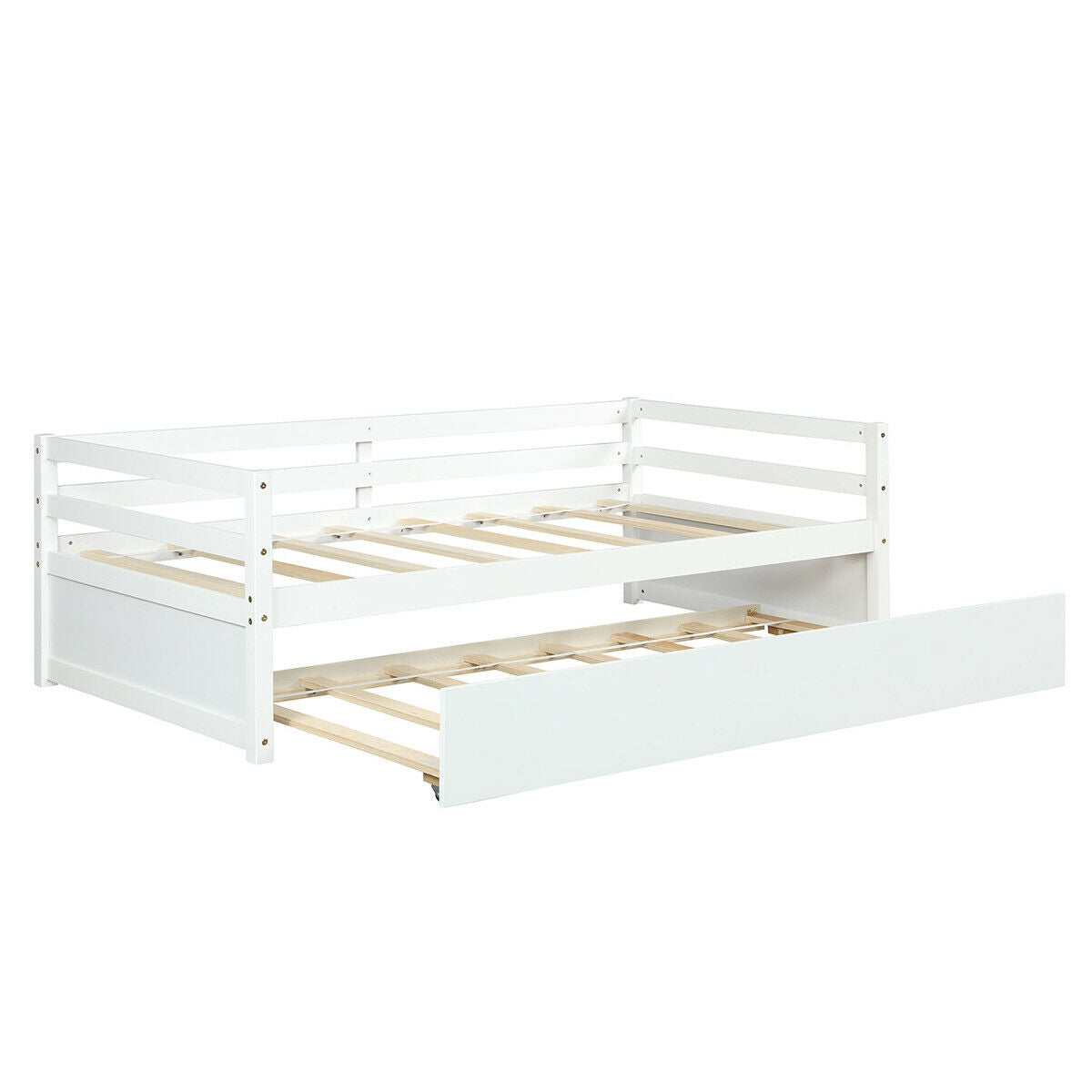 Twin Size Trundle Platform Bed Frame with Wooden Slat Support-Trundle Bed Frame-DECOROLALA