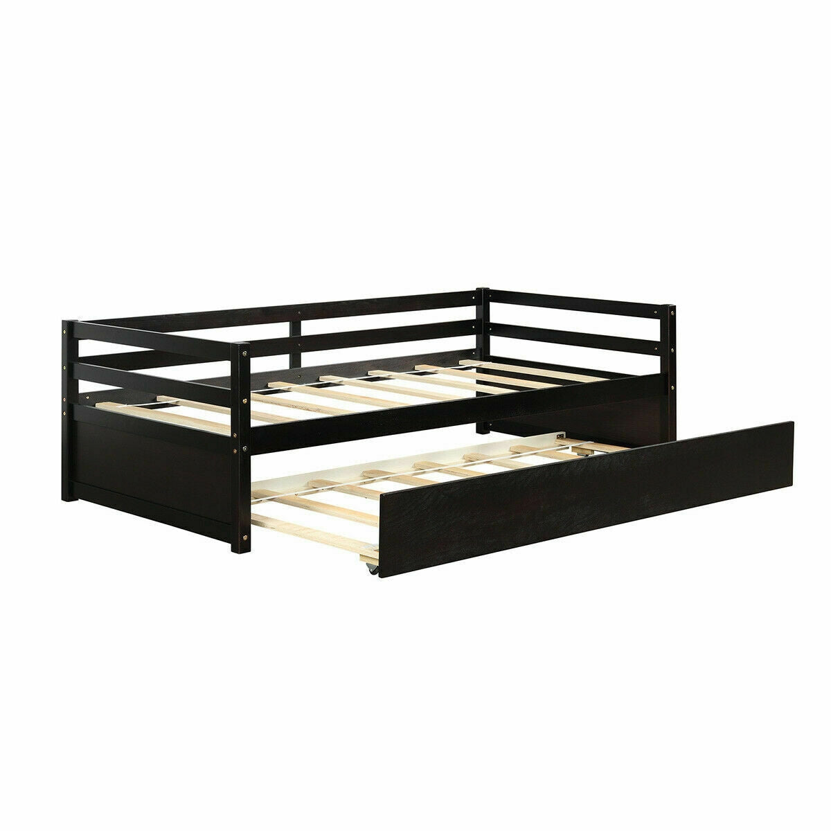 Twin Size Trundle Platform Bed Frame with Wooden Slat Support-Trundle Bed Frame-DECOROLALA