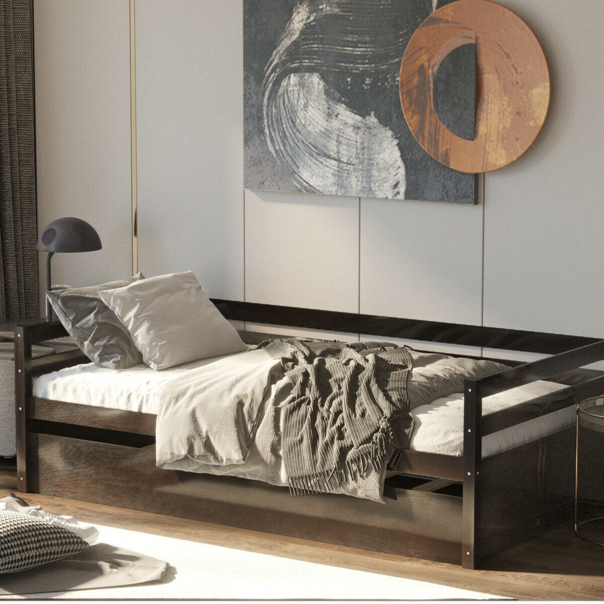Twin Daybed with Trundle - Wood Platform Bed Frame Espresso-Trundle Bed Frame-DECOROLALA