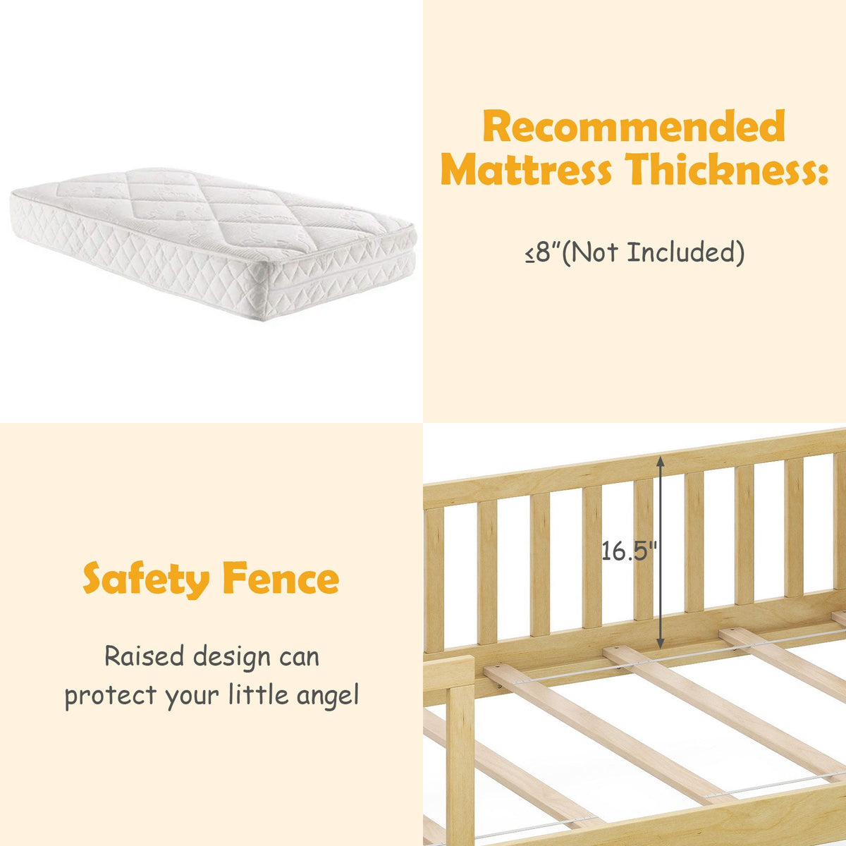 Twin House Bed with 2 Storage Drawers and Roof & Fence Rails-Simple Bed Frame-DECOROLALA