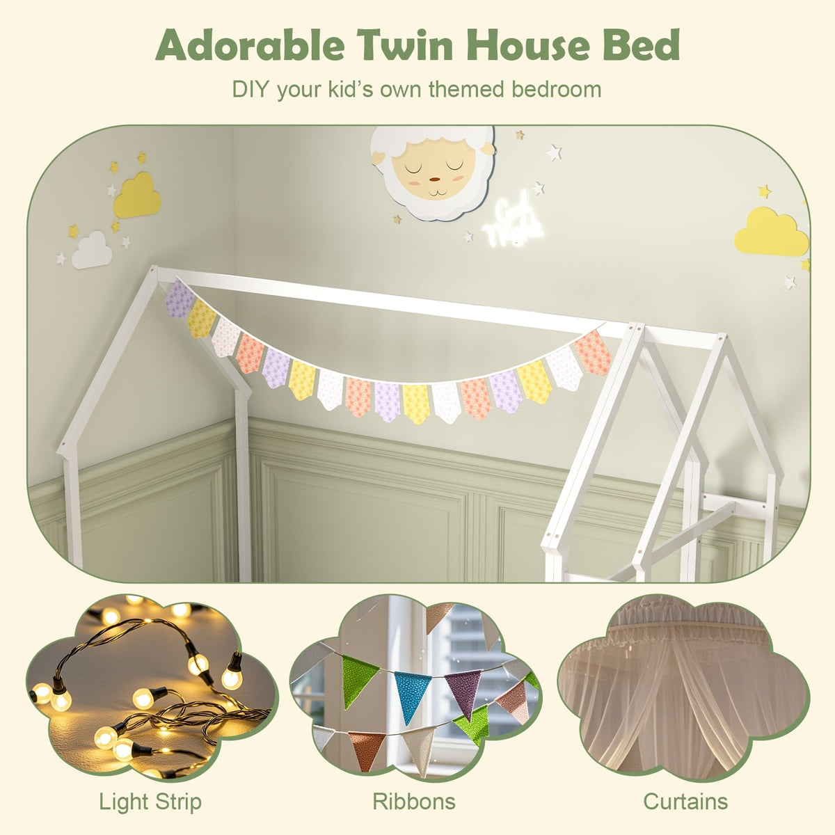 Twin House Floor Bed Montessori Bed Frame with Storage Shelf-White-Toddler Beds-DECOROLALA