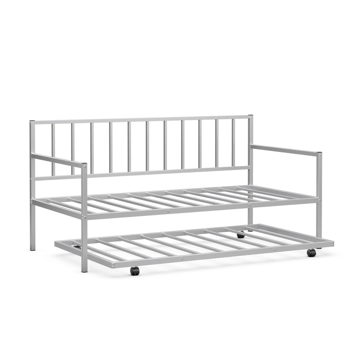 Twin Metal Daybed Sofa Bed Set with Roll Out Trundle-Trundle Bed Frame-DECOROLALA