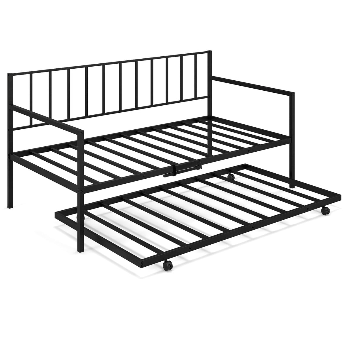 Twin Metal Daybed Sofa Bed Set with Roll Out Trundle-Trundle Bed Frame-DECOROLALA