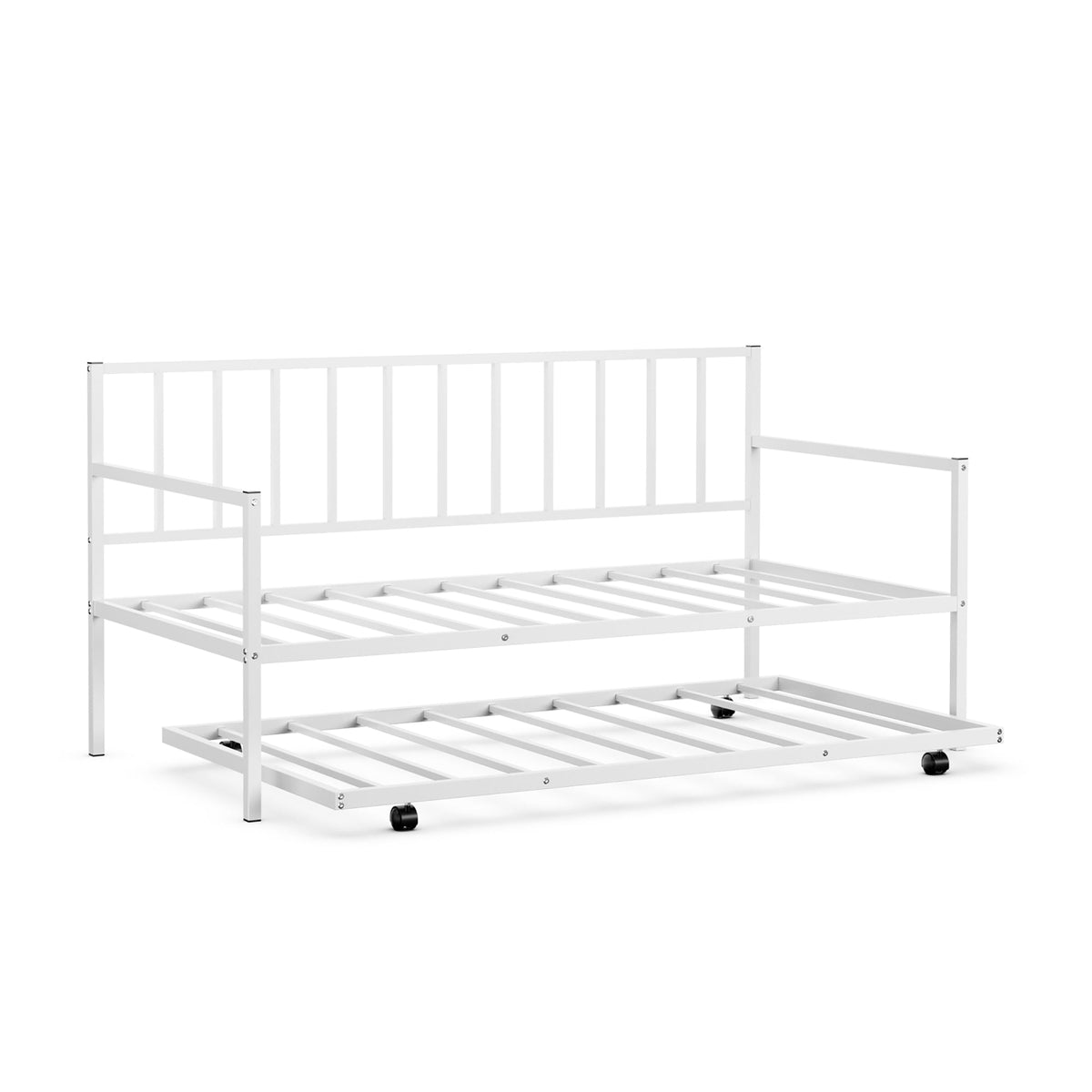 Twin Metal Daybed Sofa Bed Set with Roll Out Trundle-Trundle Bed Frame-DECOROLALA