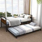 Twin Metal Daybed with Trundle Lockable Wheels-Twin Size-Trundle Bed Frame-DECOROLALA