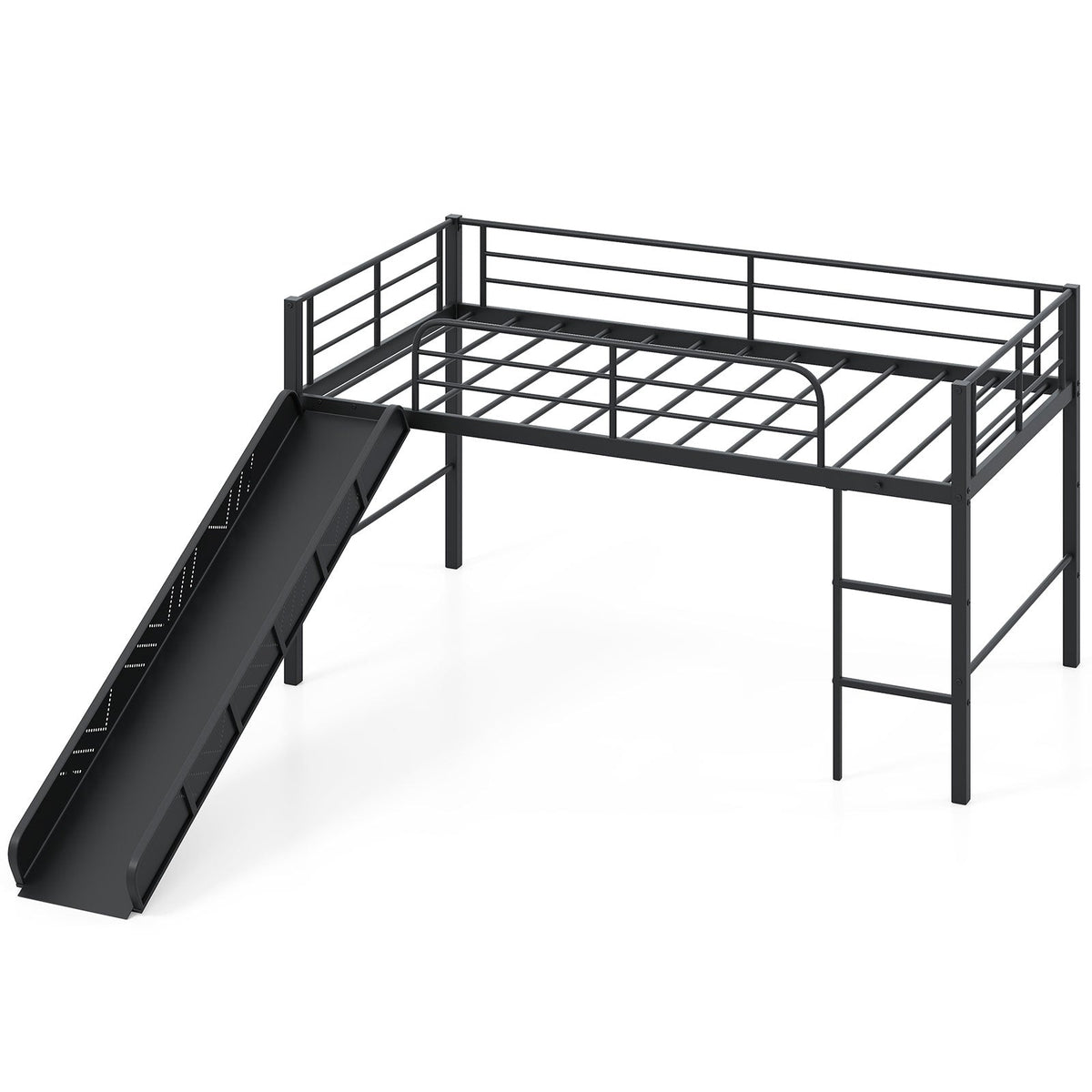 Twin Metal Loft Bed with Slide and Ladder - 78" x 41.5" x 43"-Bunk Bed Frame-DECOROLALA