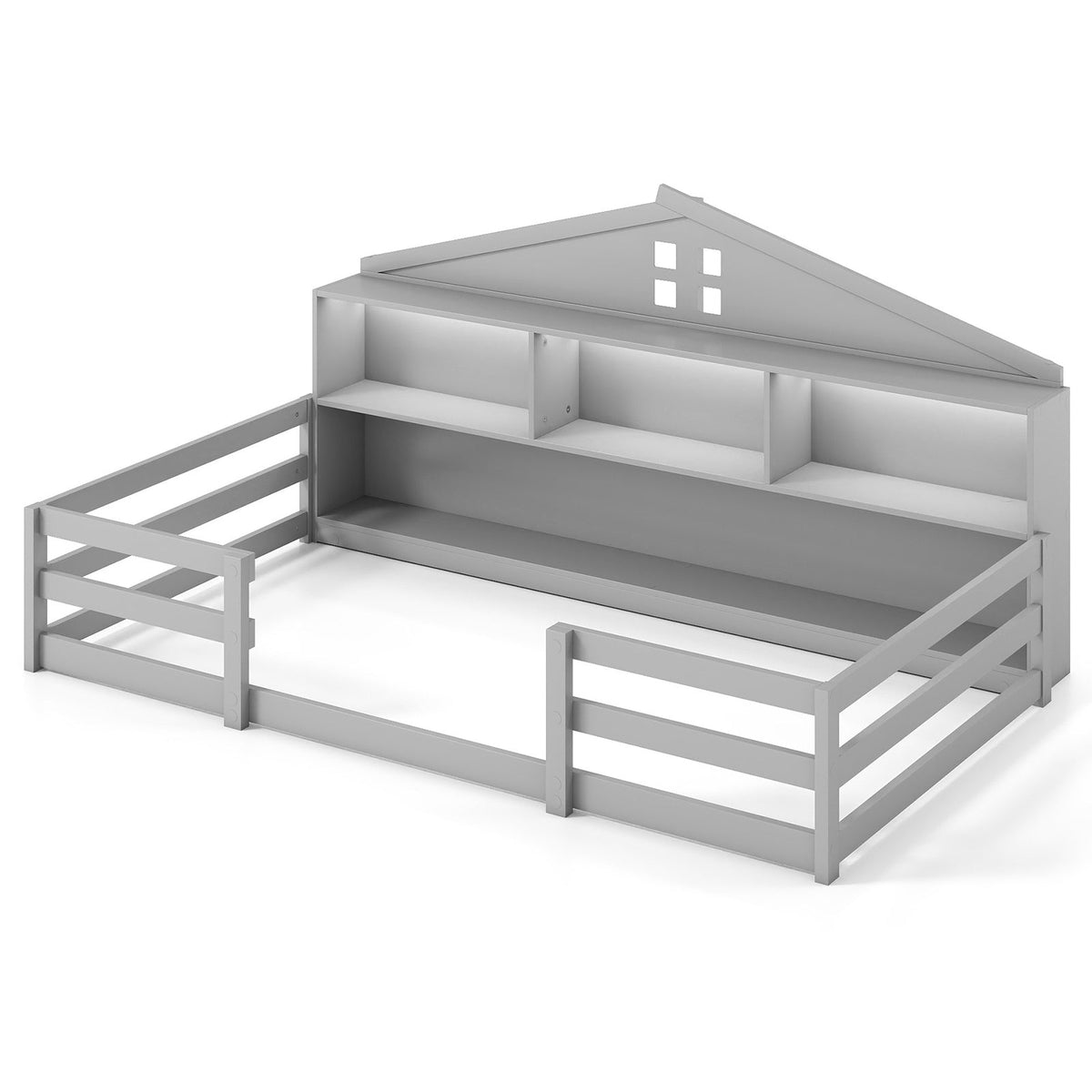 Twin Size Montessori Floor Bed with Storage Compartments and Shelf-Trundle Bed Frame-DECOROLALA