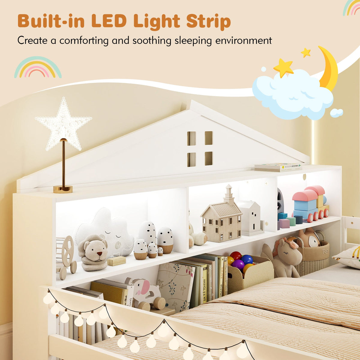 Twin Size Montessori Floor Bed with Storage Compartments and Shelf-Trundle Bed Frame-DECOROLALA