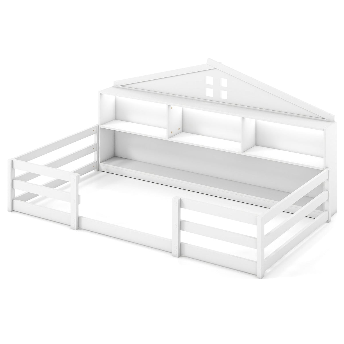 Twin Size Montessori Floor Bed with Storage Compartments and Shelf-Trundle Bed Frame-DECOROLALA