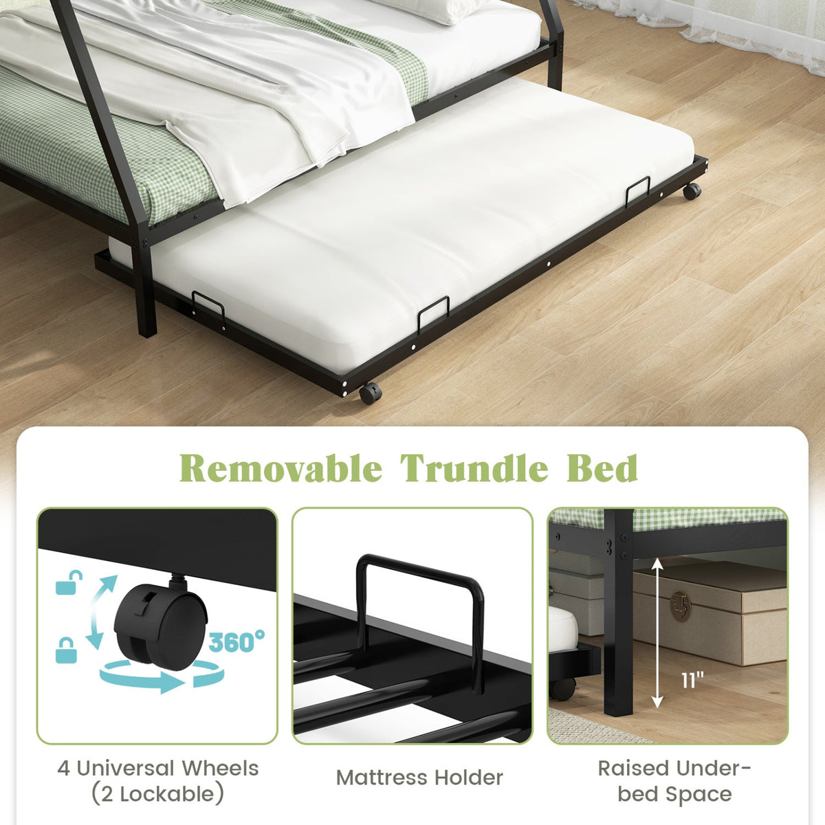 Twin Over Full Bunk Bed Frame with Trundle for Guest Room-Bunk Bed Frame-DECOROLALA