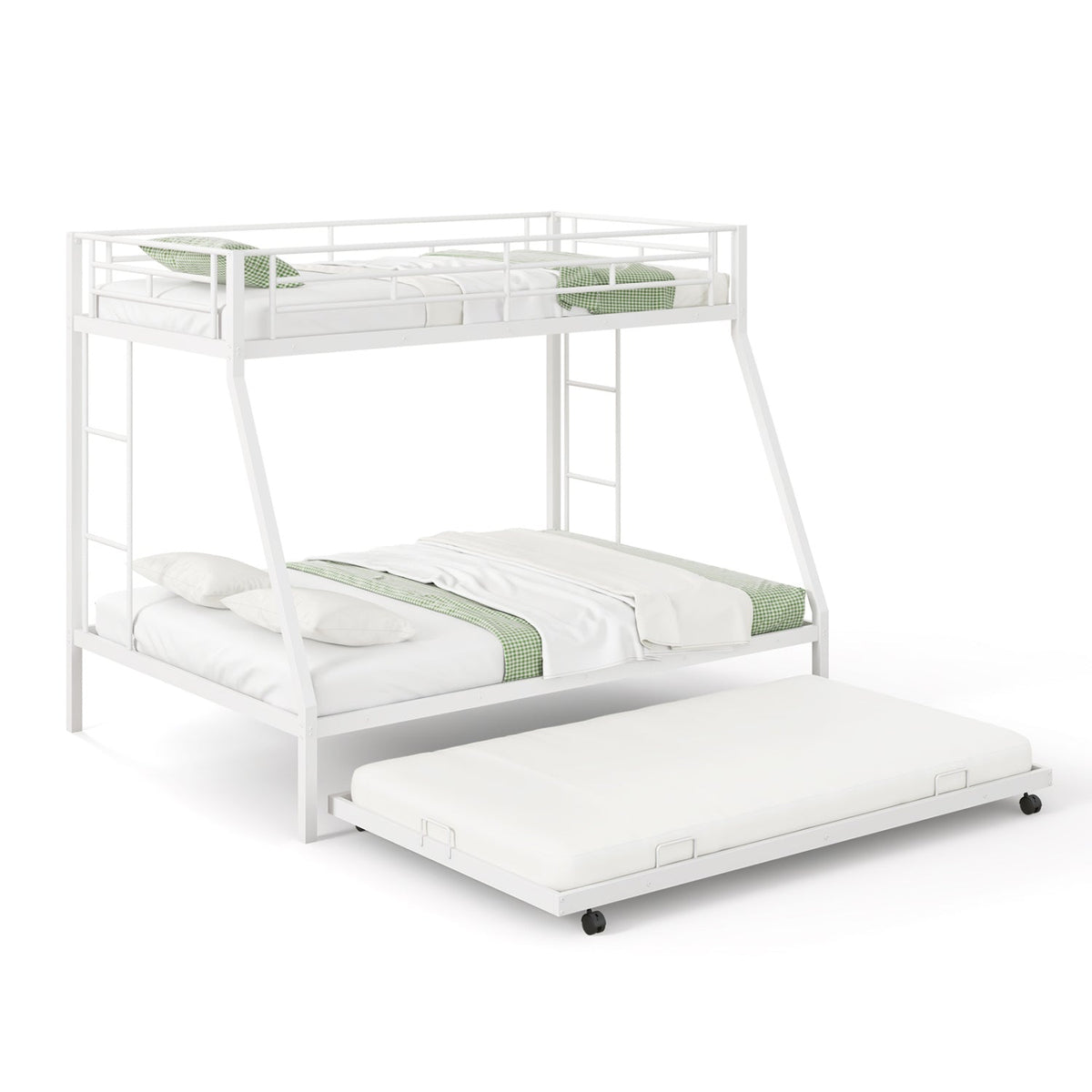 Twin Over Full Bunk Bed Frame with Trundle for Guest Room-Bunk Bed Frame-DECOROLALA